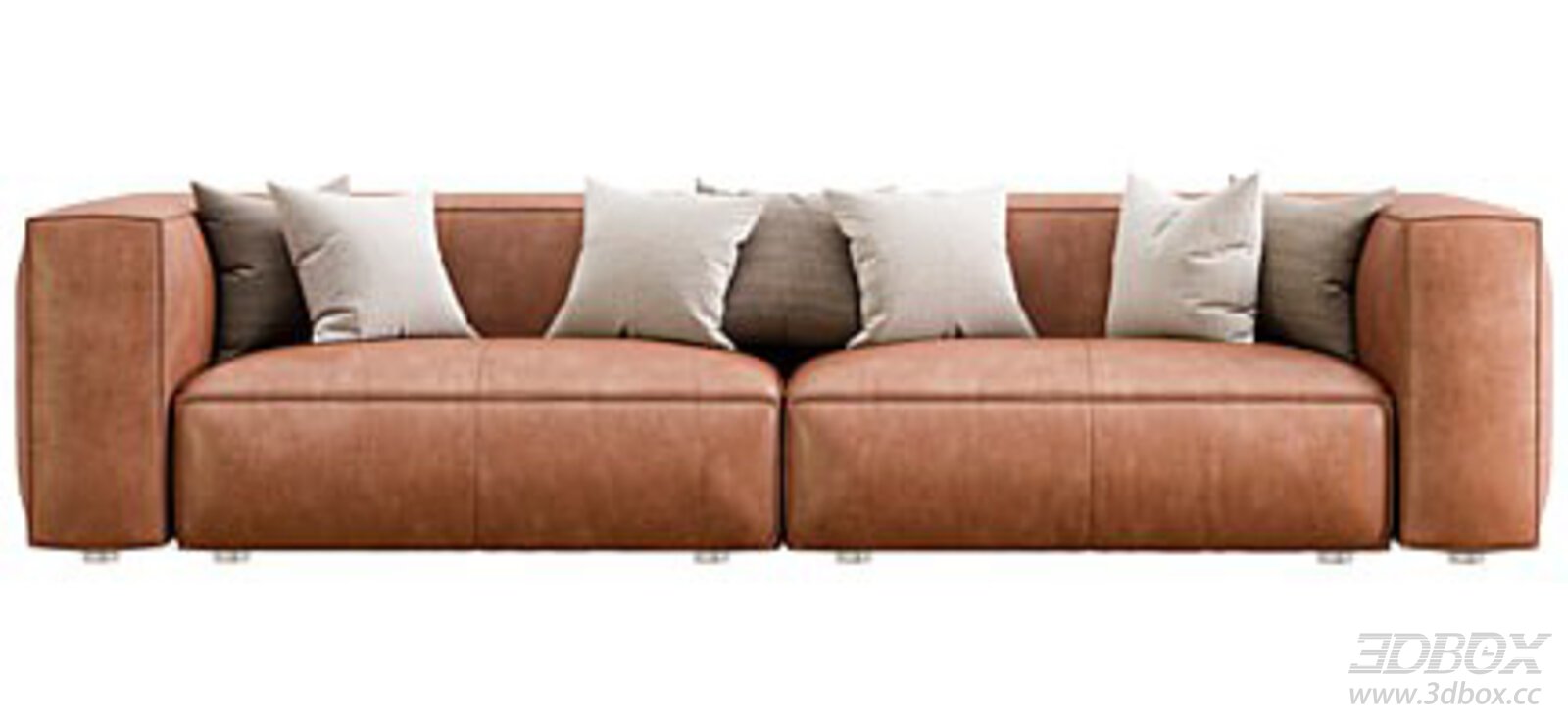 Double - seater Leather Sofa with Pillows 3D model - front view