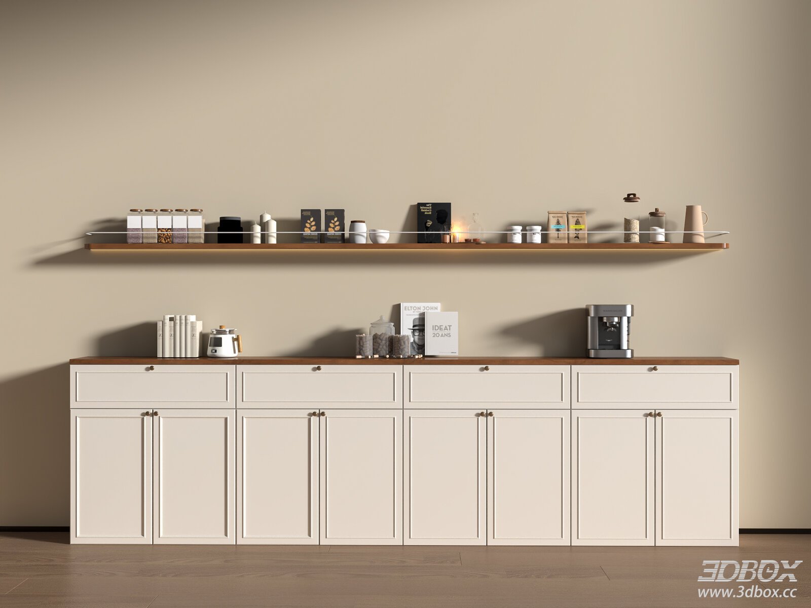 French Cream Style Sideboard 3D model - front view
