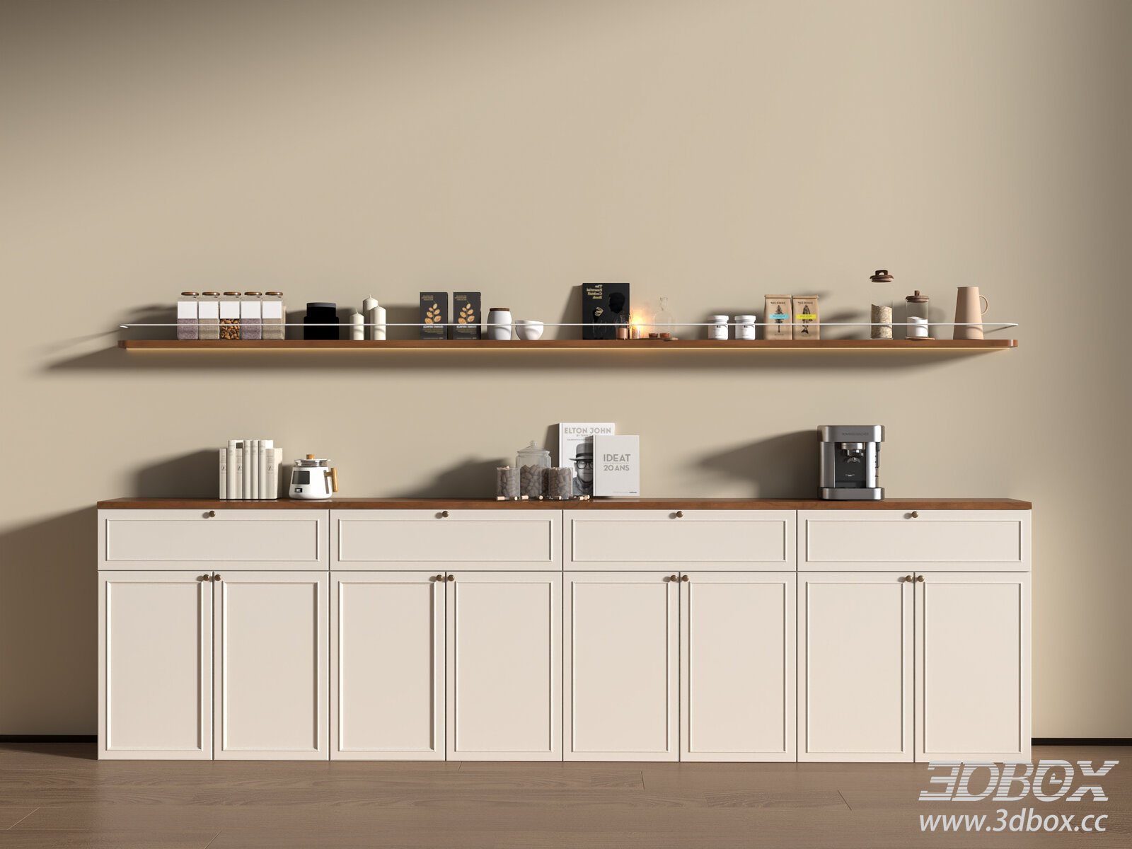French Cream Style Sideboard 3D model - thumbnail 1