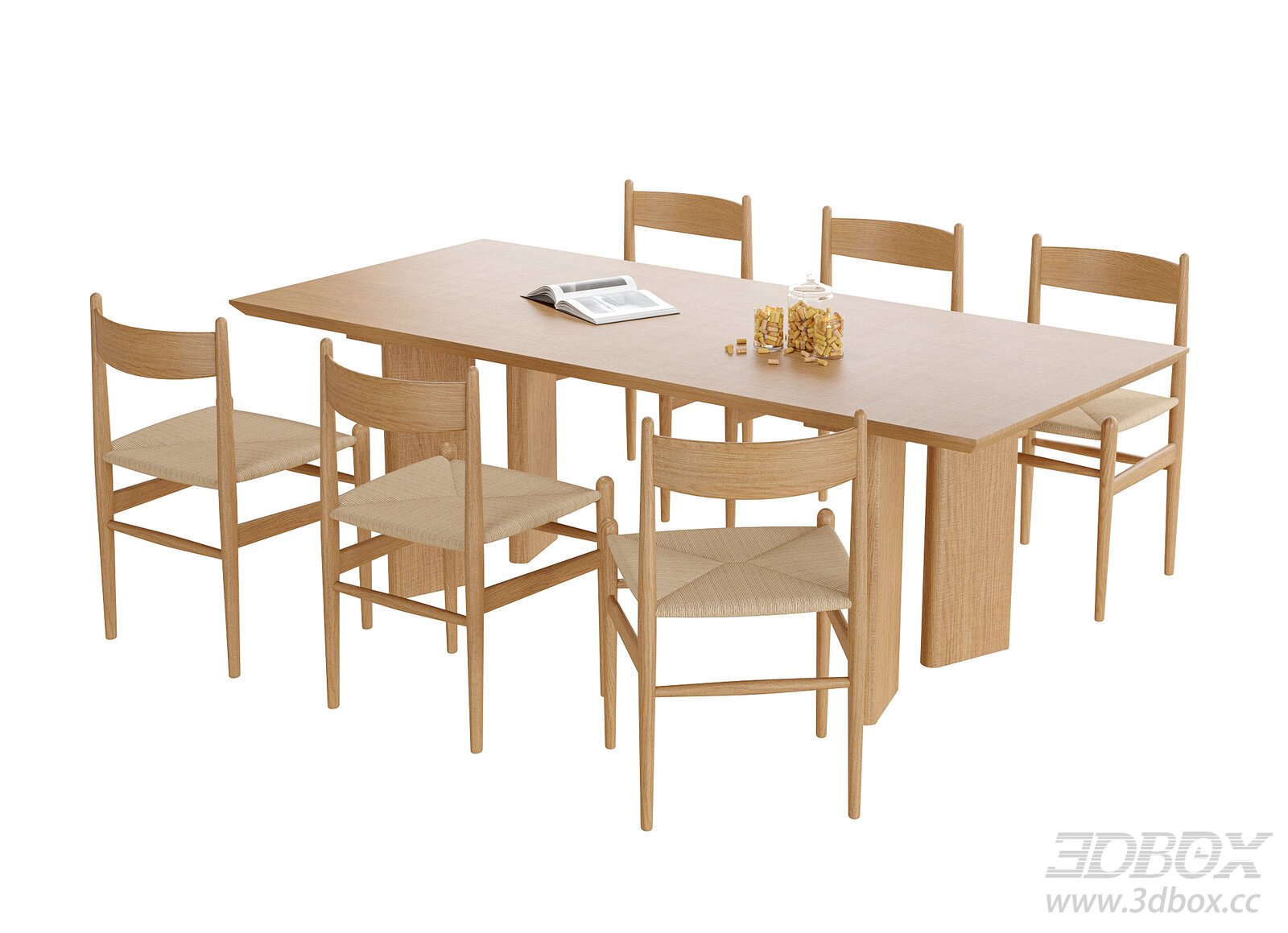 Modern Wooden Dining Table and Chairs Set 3D model - thumbnail 1