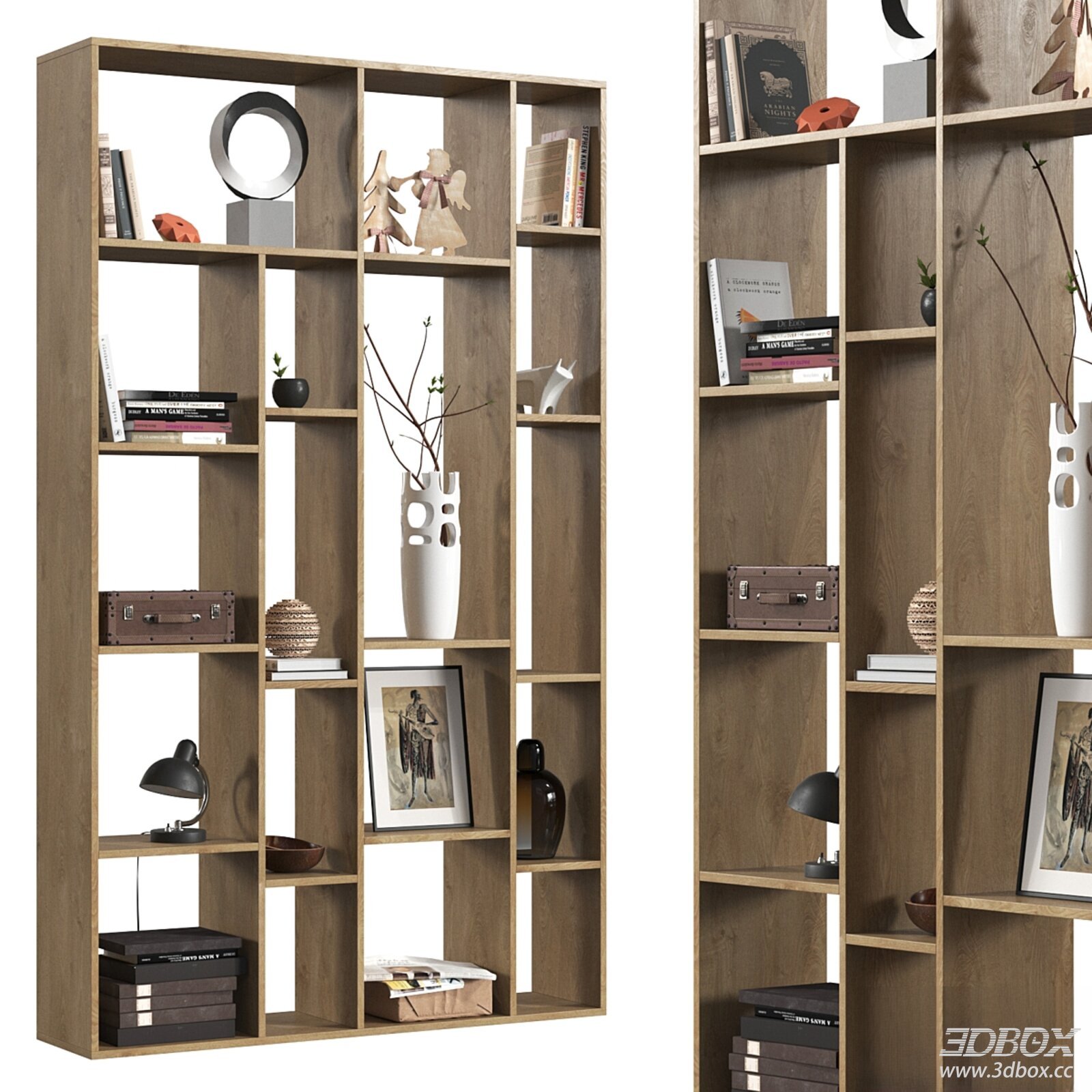 Decorated Wooden Shelf Model 3D model - front view
