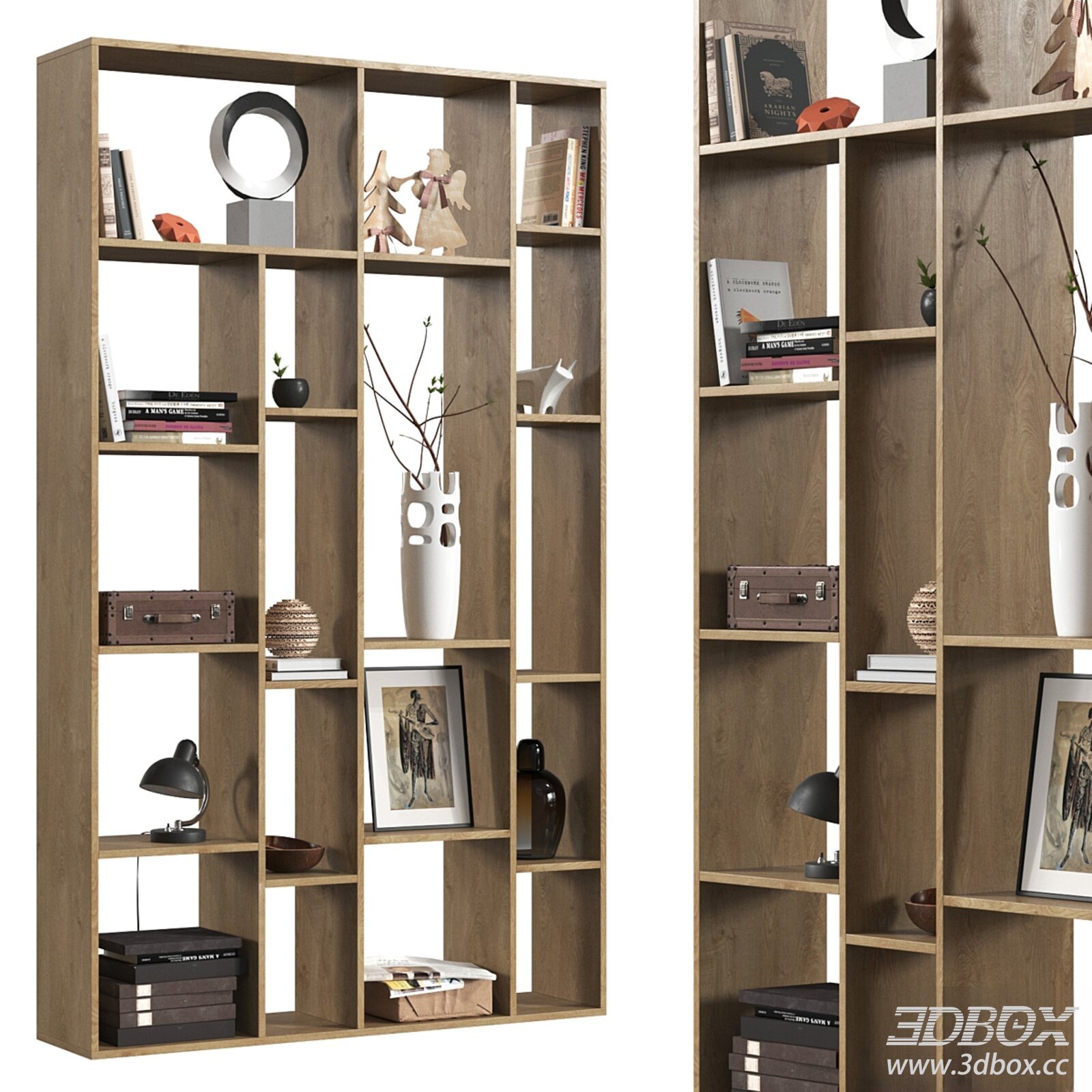 Decorated Wooden Shelf Model 3D model - thumbnail 1