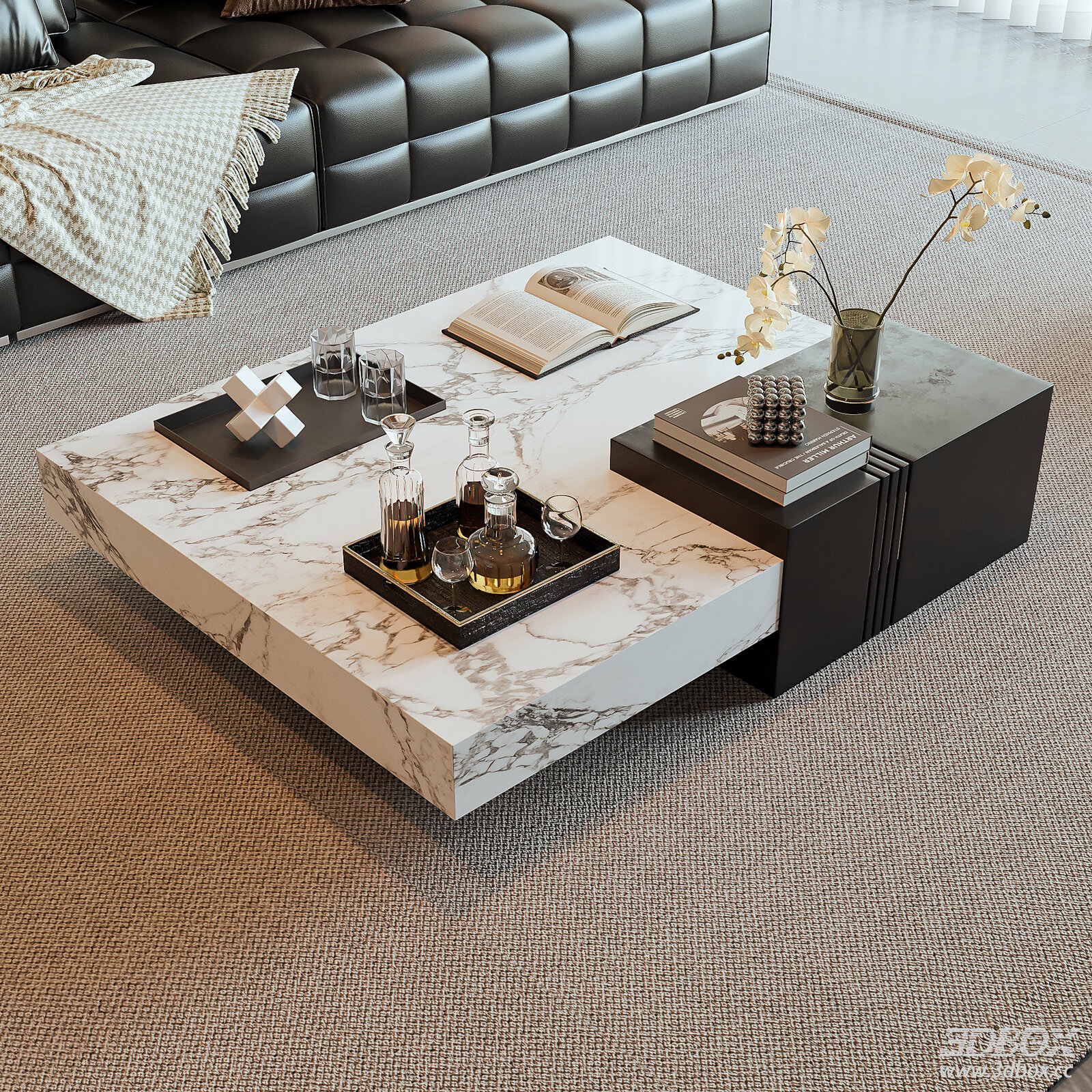 Italian Luxury Sofa and Coffee Table Set 3D model - front view