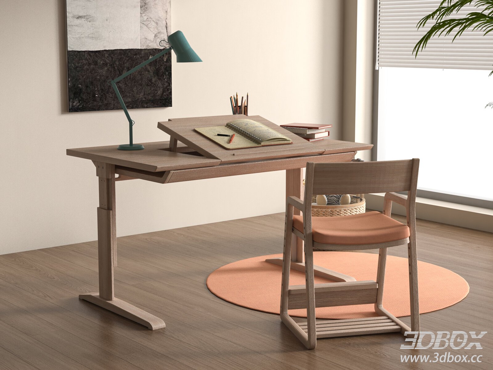 Nordic Desk and Chair Set 3D model - thumbnail 1