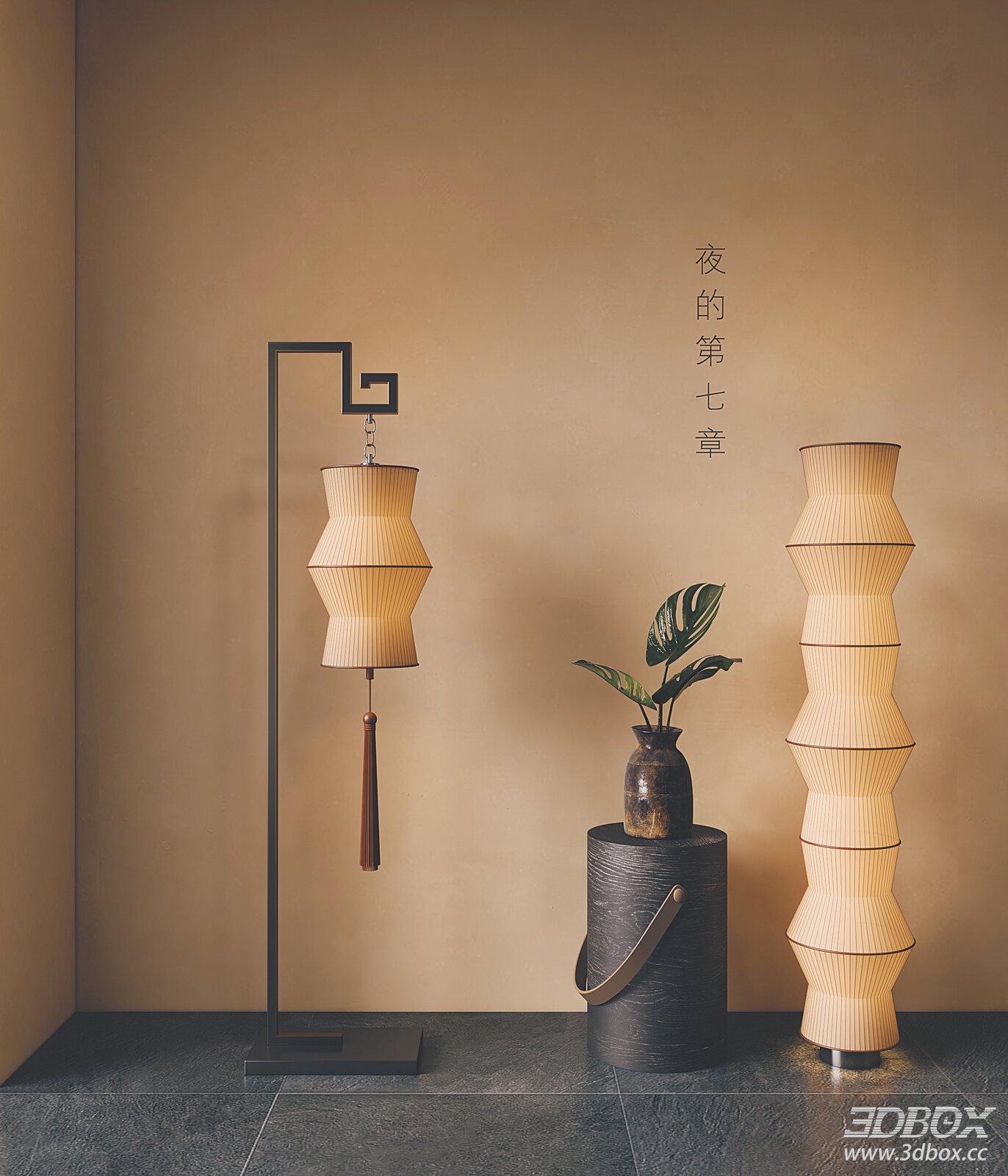 Chinese - style Floor Lamps 3D model - front view