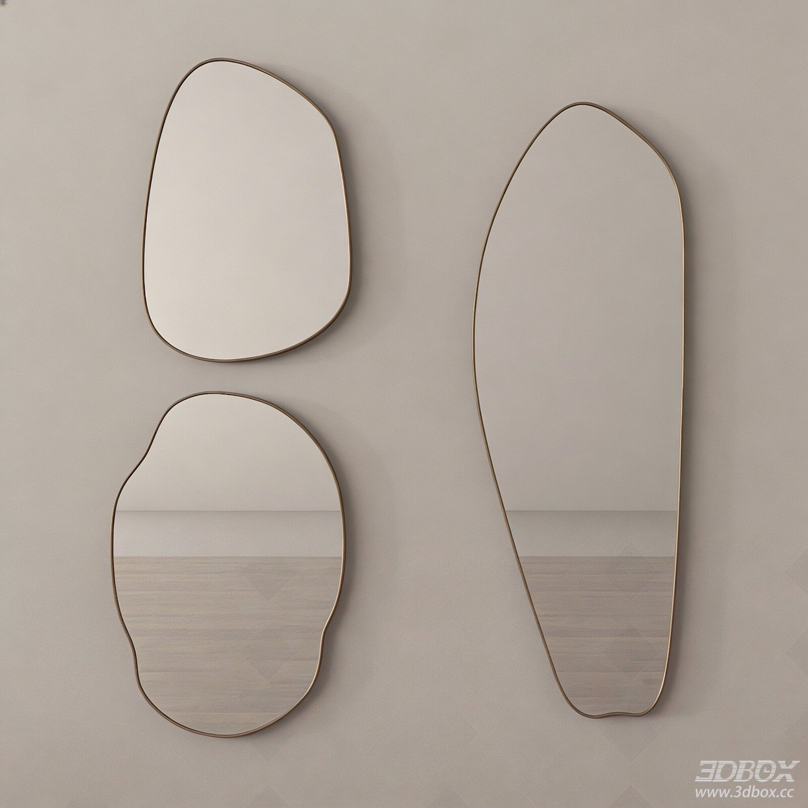 Modern Irregular-Shaped Wall Mirrors Set 3D model - front view