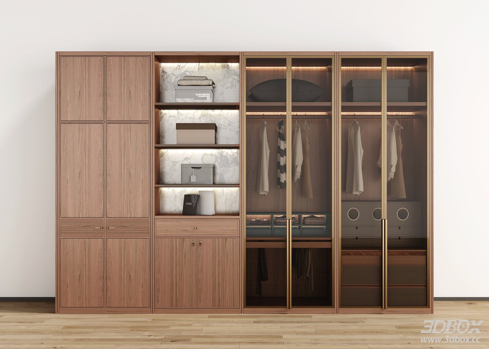 Chinese - style Wooden Wardrobe 3D model - front view