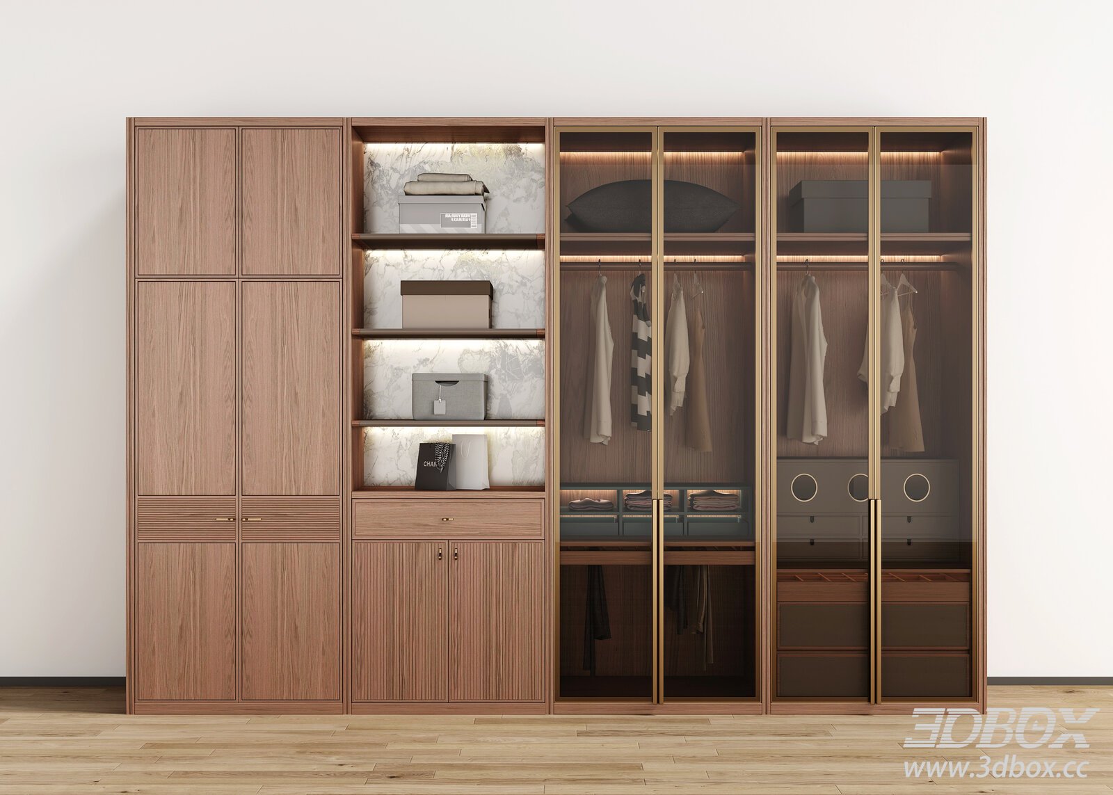 Chinese - style Wooden Wardrobe 3D model - thumbnail 1