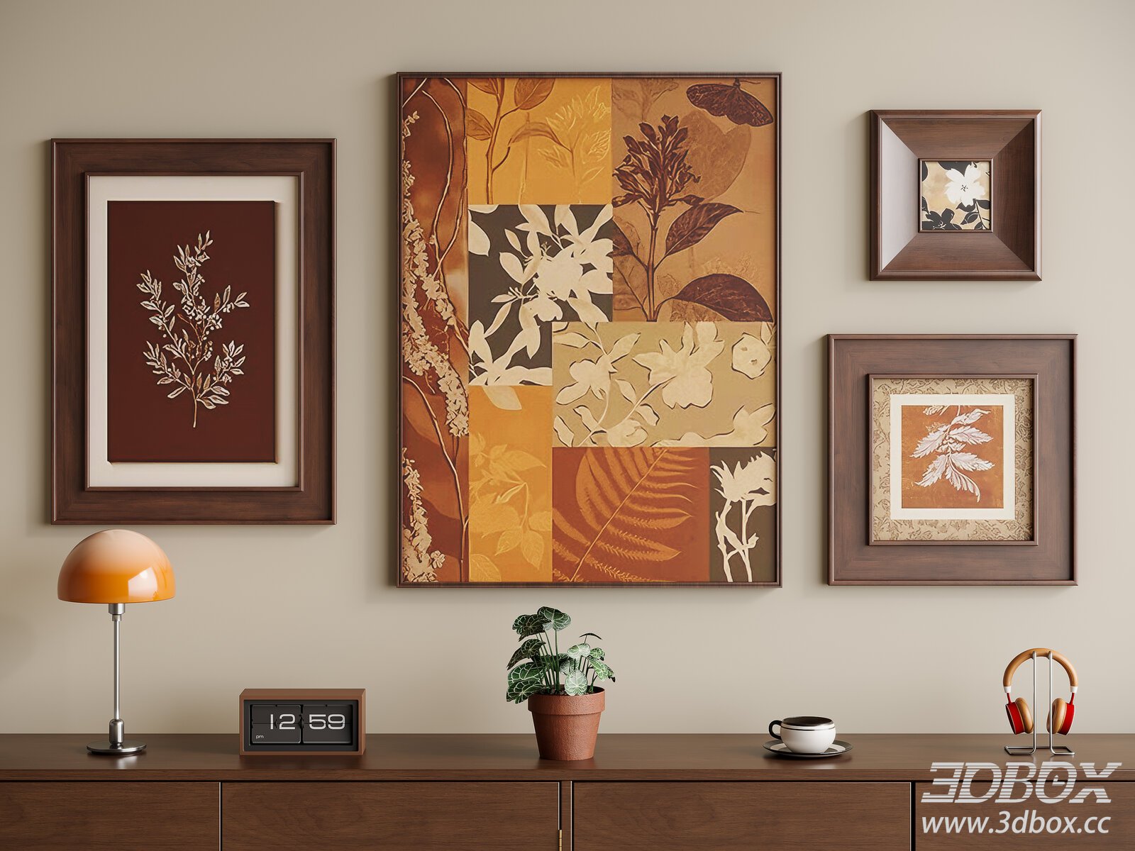 Mid - Century Style Framed Art Set 3D model - thumbnail 1