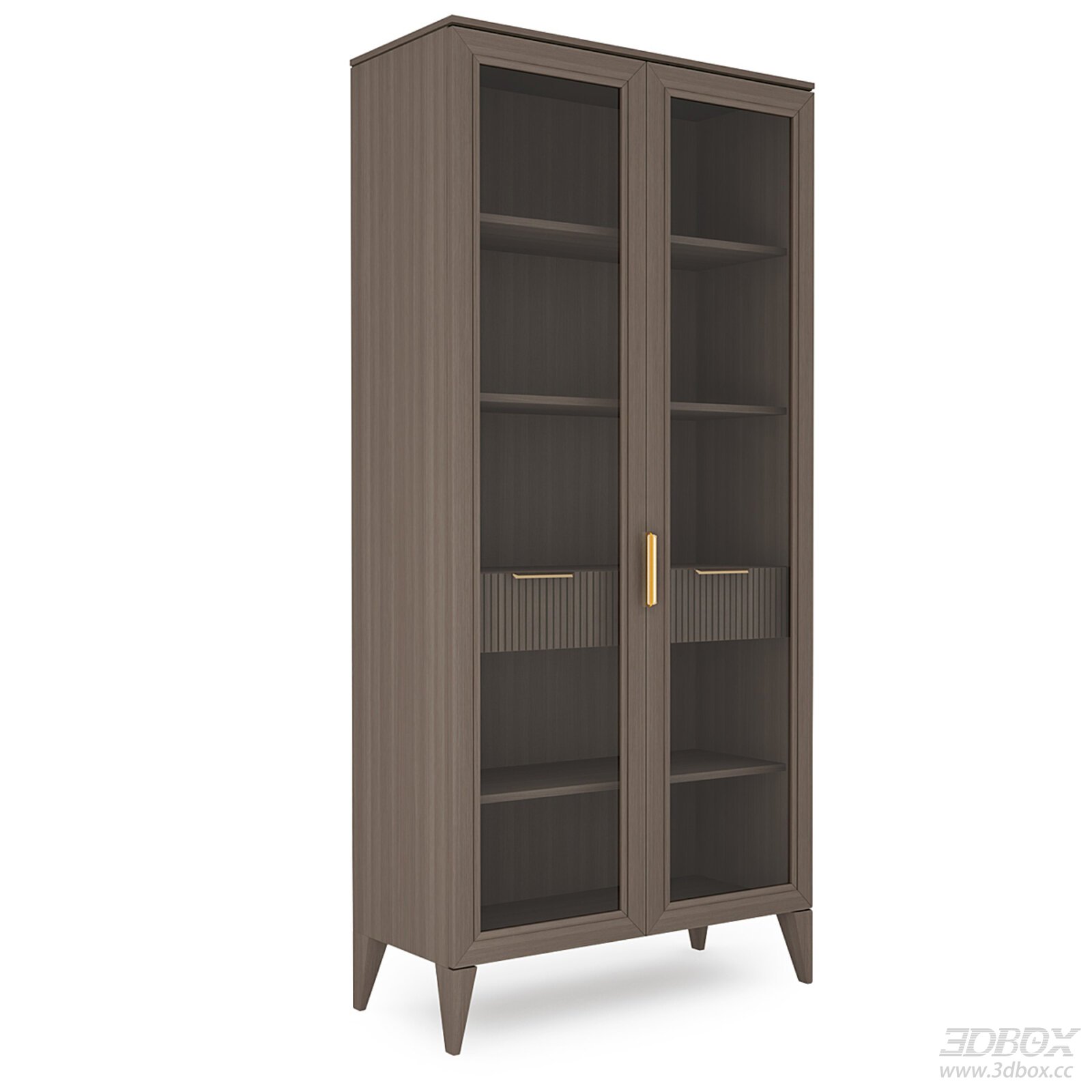 Nordic Minimalist Wooden Bookshelf with Glass 3D model - front view