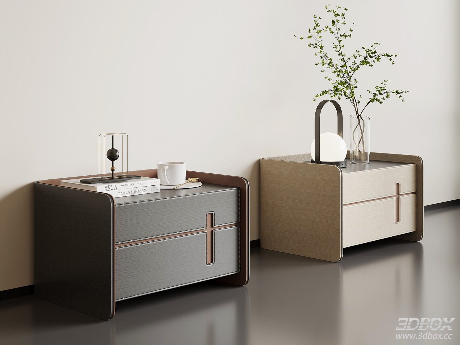 Modern Italian Nightstand 3D model - front view