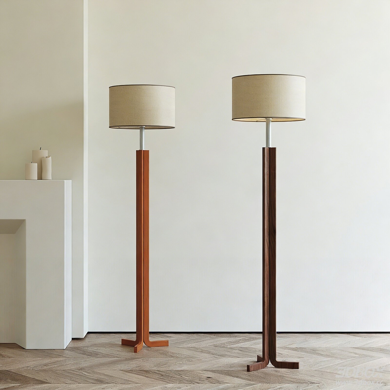 Modern Vintage Wooden Floor Lamp 3D model - thumbnail 1