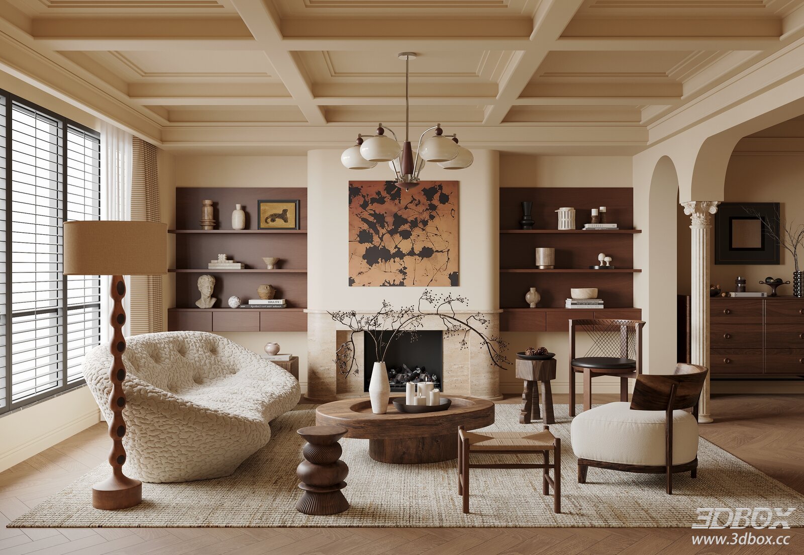 Cozy Warm American Vintage Living Room 3D model - thumbnail 1