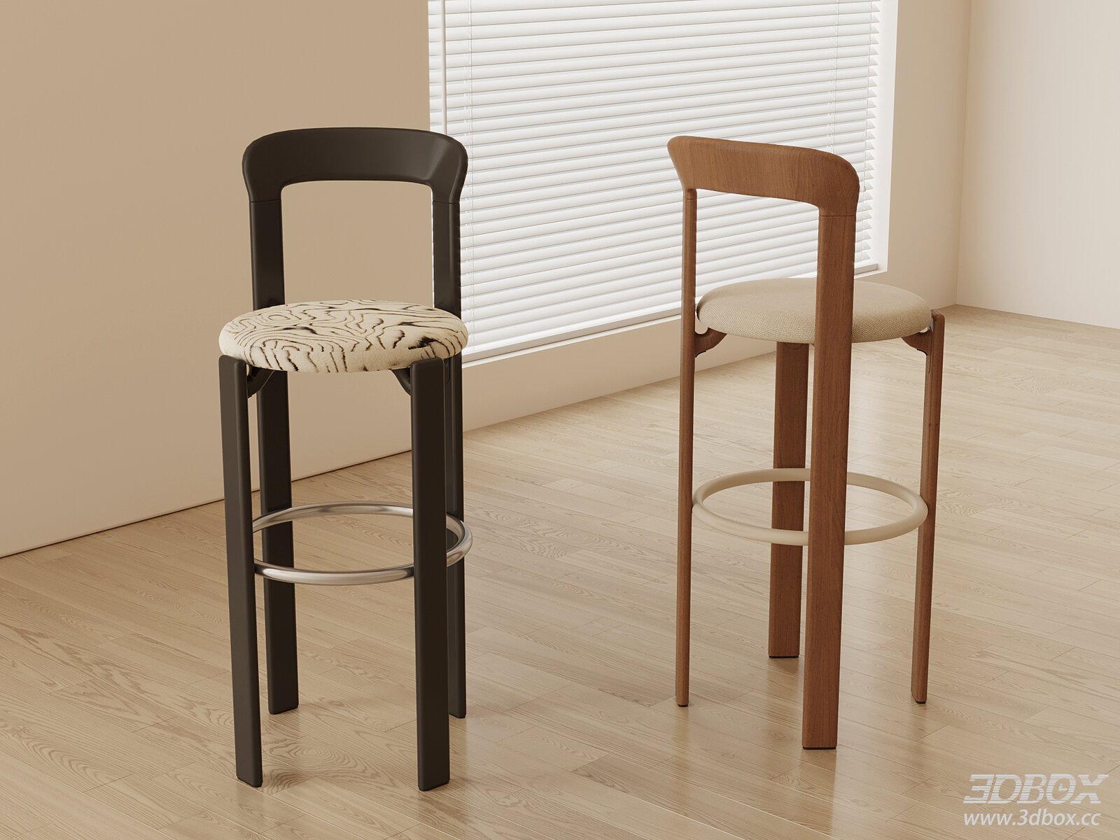 Modern Mid - Century Bar Stools 3D model - thumbnail 1