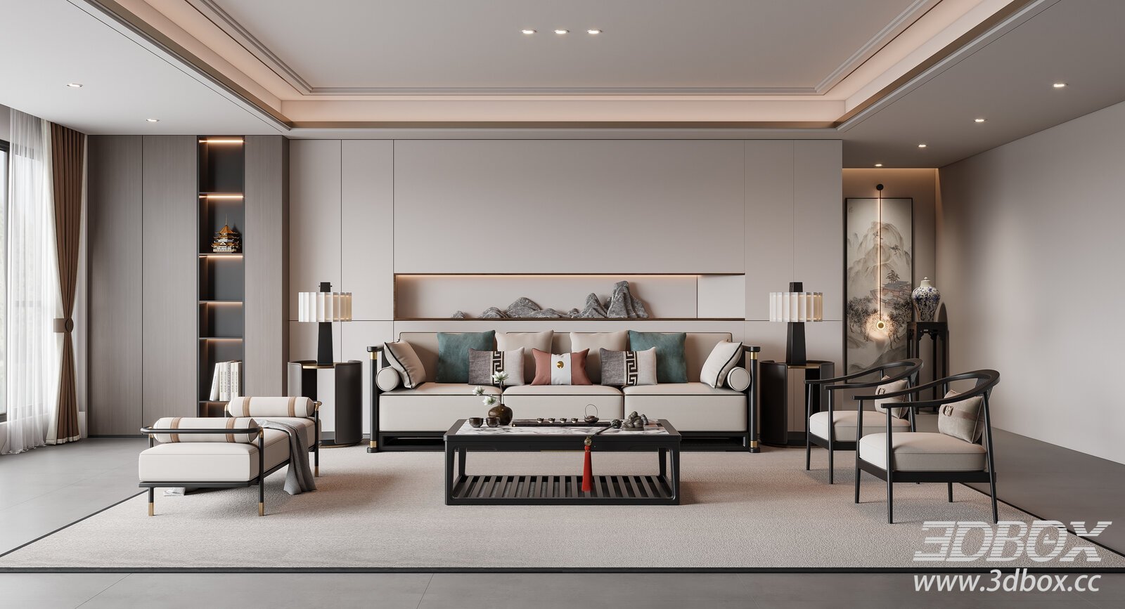 Chinese - style Living Room 3D model - thumbnail 1
