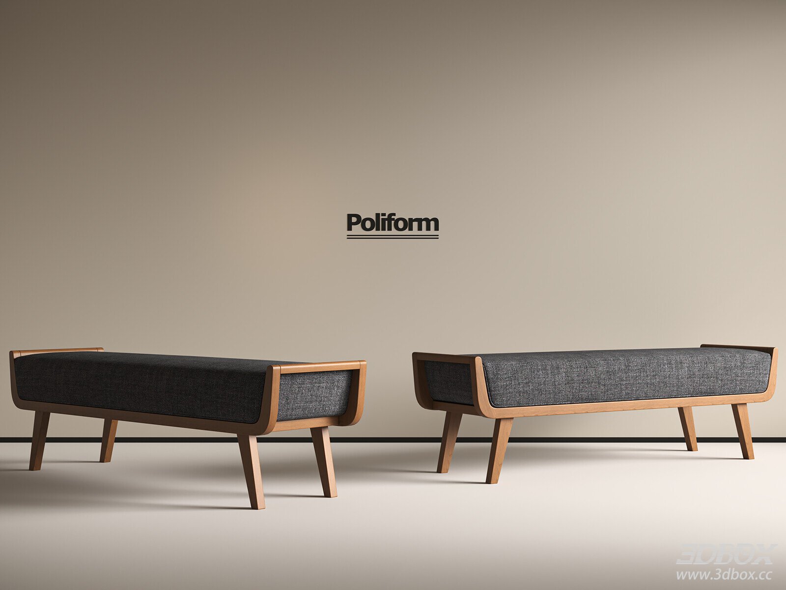 Vintage Wabi-Sabi Sofa Bench by Poliform 3D model - front view