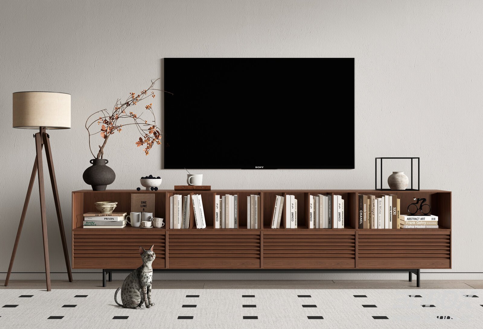 Modern Wabi-Sabi Mid-Century TV Cabinet 3D model - thumbnail 1