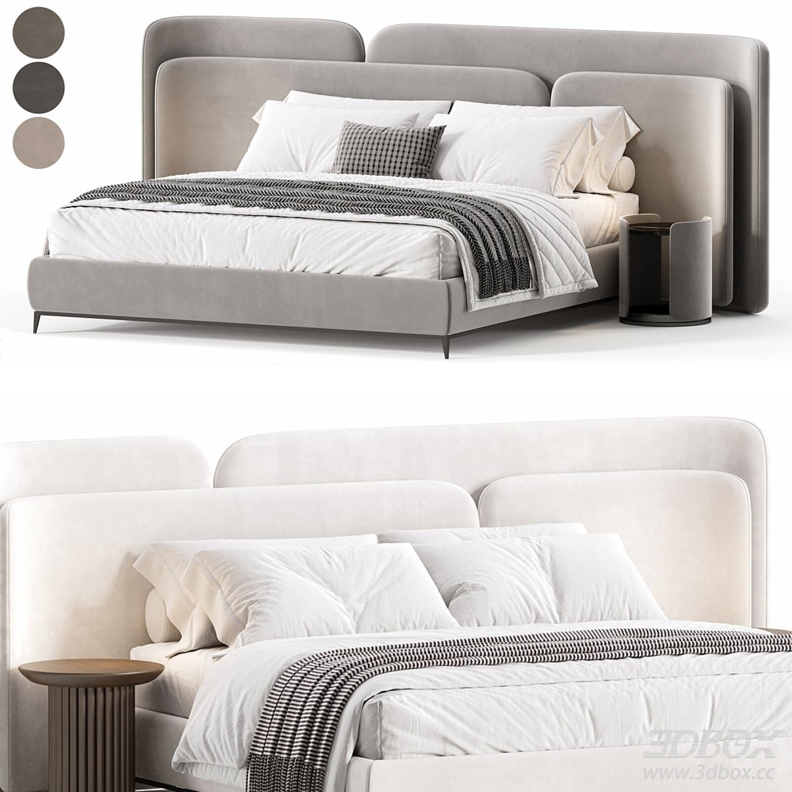 Modern Double Bed with Headboard 3D model - thumbnail 1