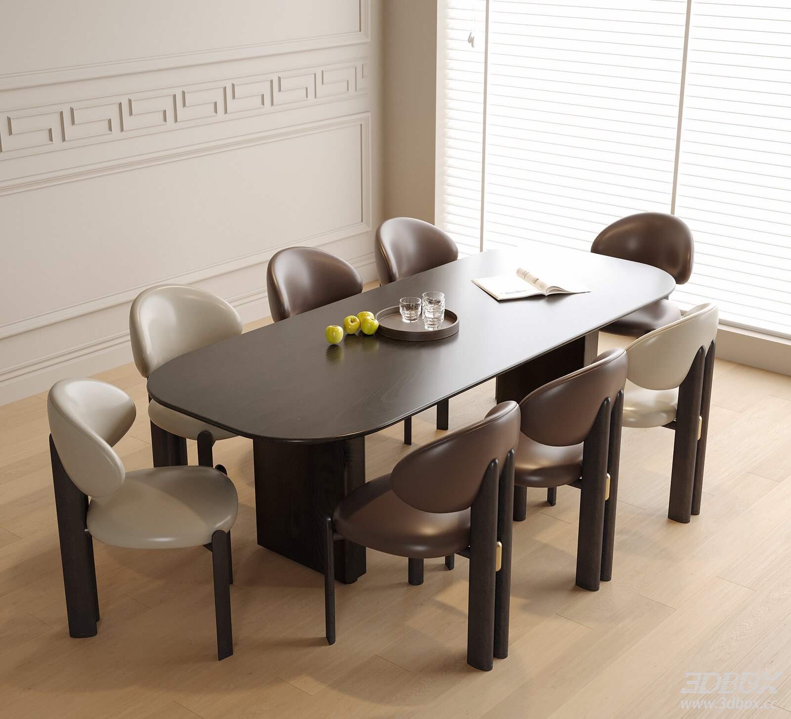 Modern Dining Table and Chairs 3D model - front view