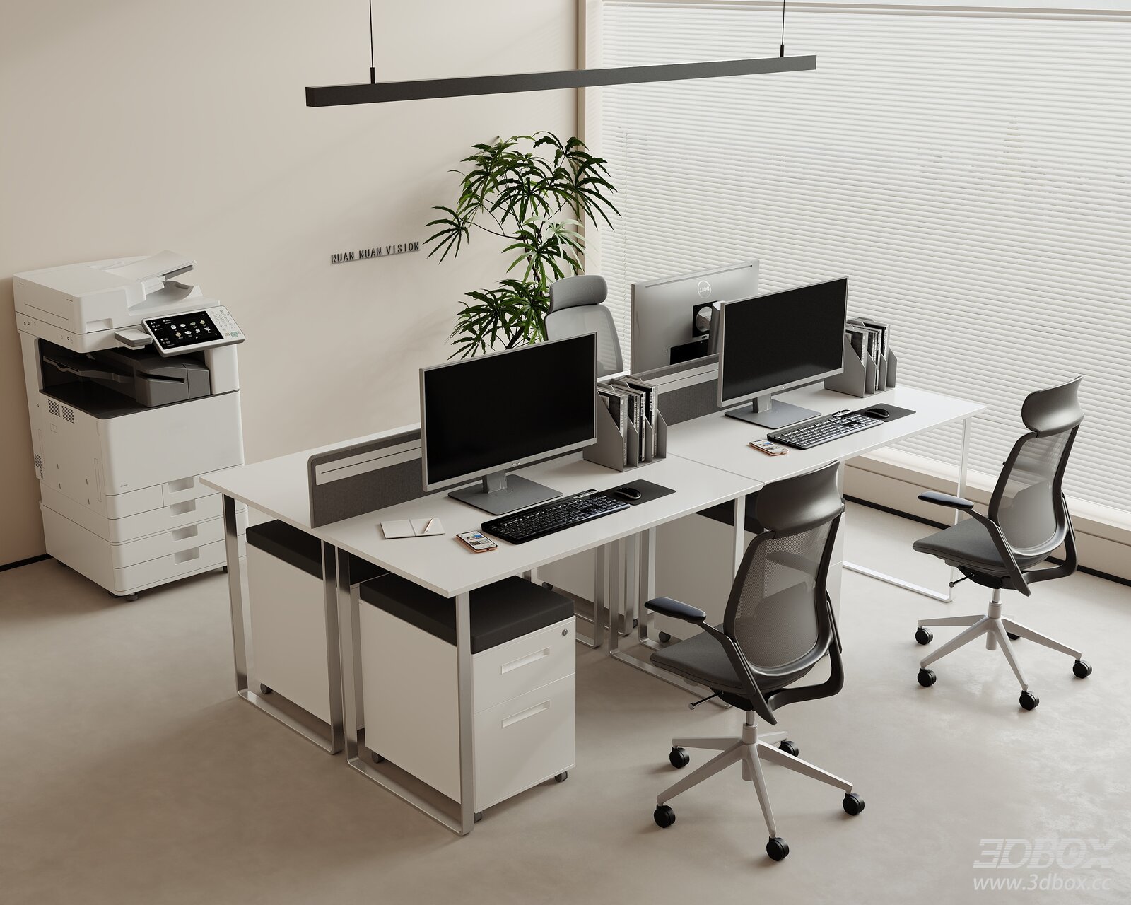 Modern Office Desk and Chair Set 3D model - front view