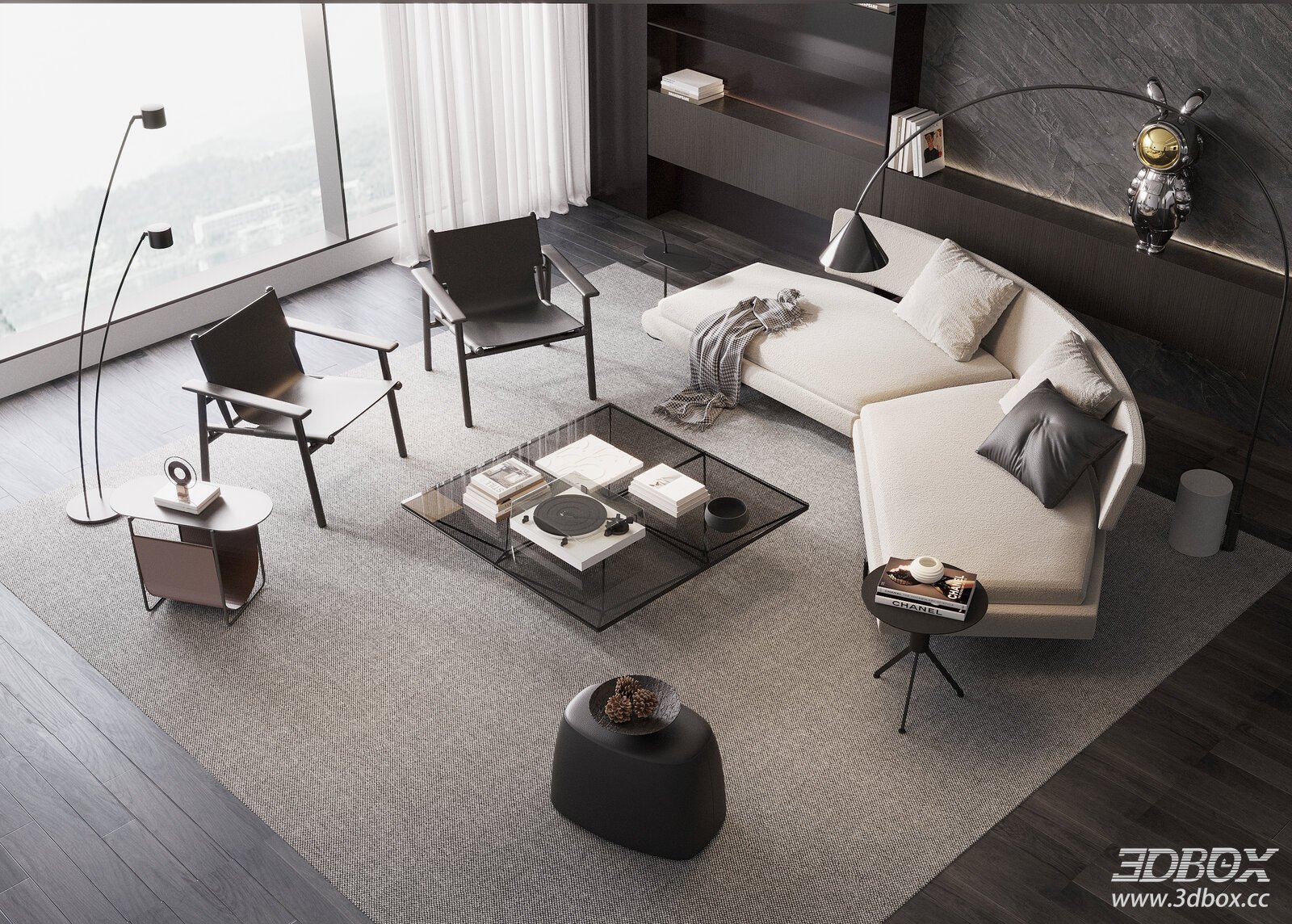 B&B Italia Modern Sofa and Coffee Table Set 3D model - front view