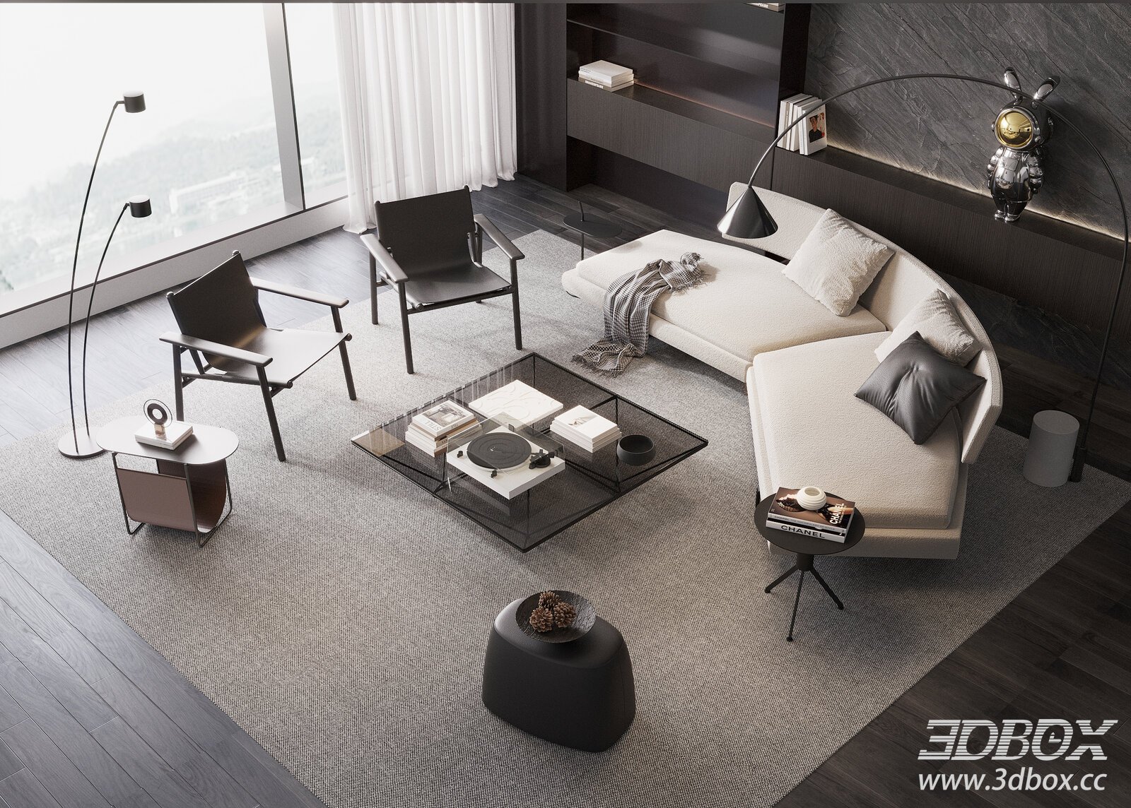 B&B Italia Modern Sofa and Coffee Table Set 3D model - thumbnail 1