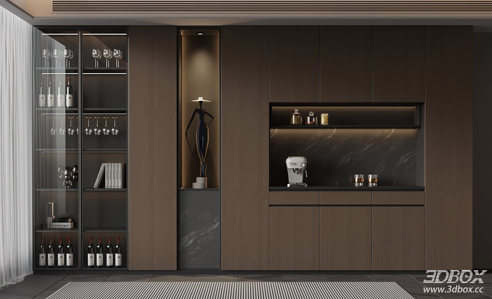 Italian Minimalist Wine Cabinet 3D model - thumbnail 1