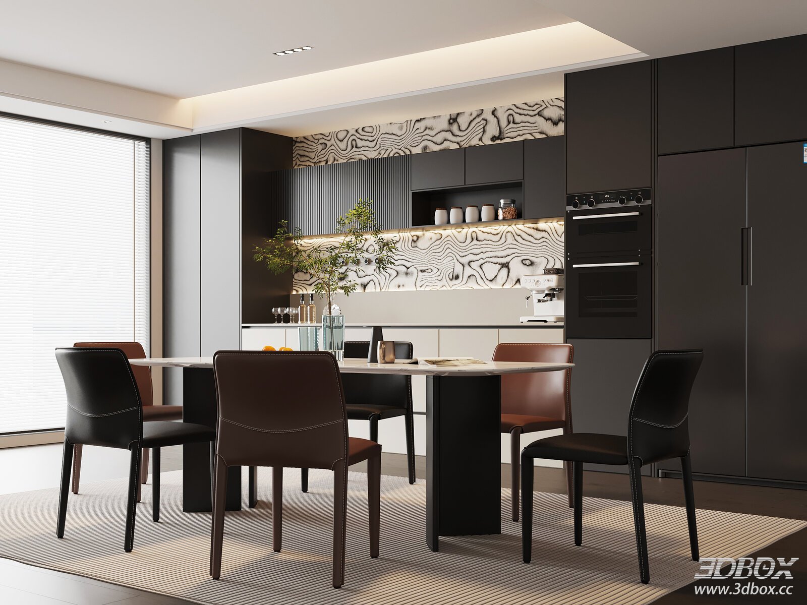 Modern Italian Dining Room 3D model - front view