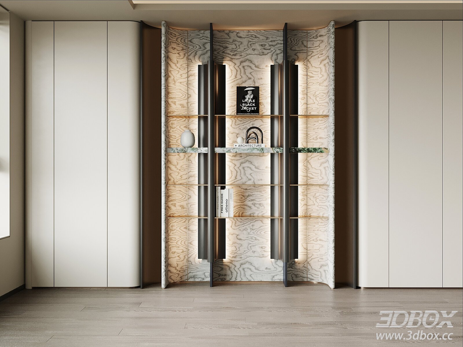 Modern Bookshelf with Marble Texture 3D model - thumbnail 1