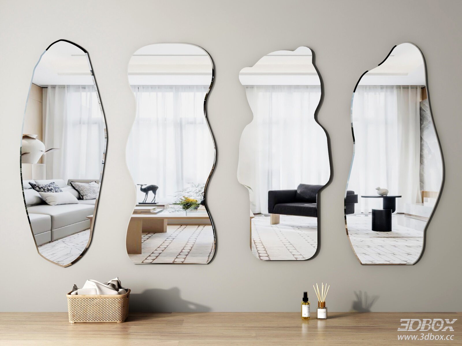 Modern Irregular Wall Mirrors 3D model - front view