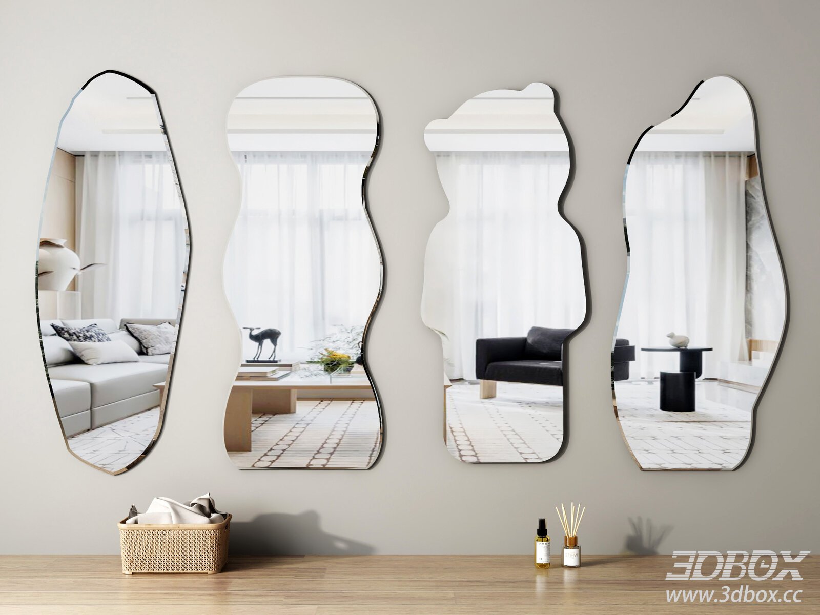 Modern Irregular Wall Mirrors 3D model - thumbnail 1