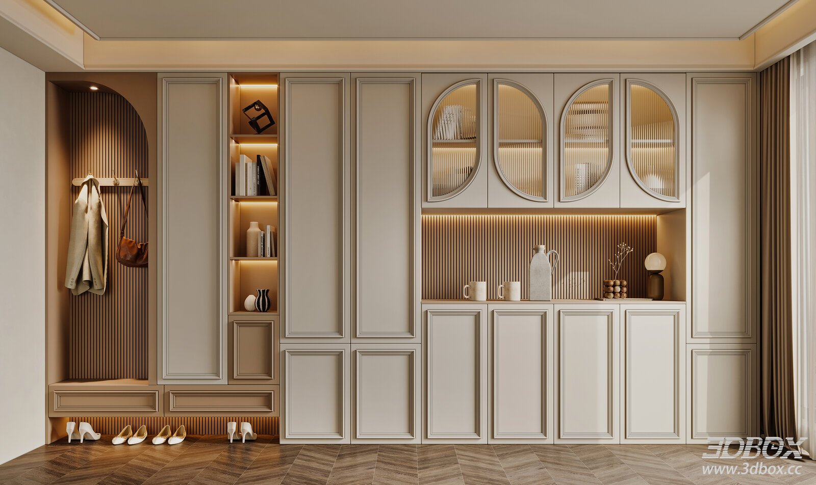 French - style Entryway Cabinet 3D model - front view
