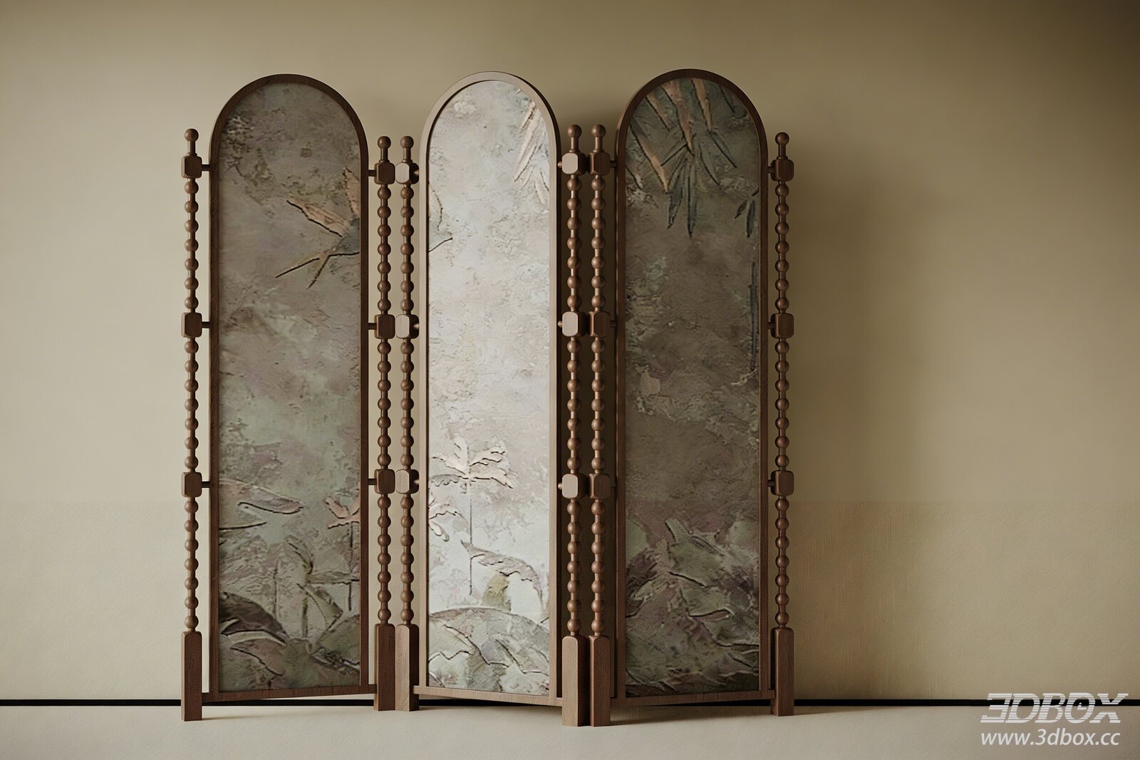 French Retro Room Divider 3D model - front view