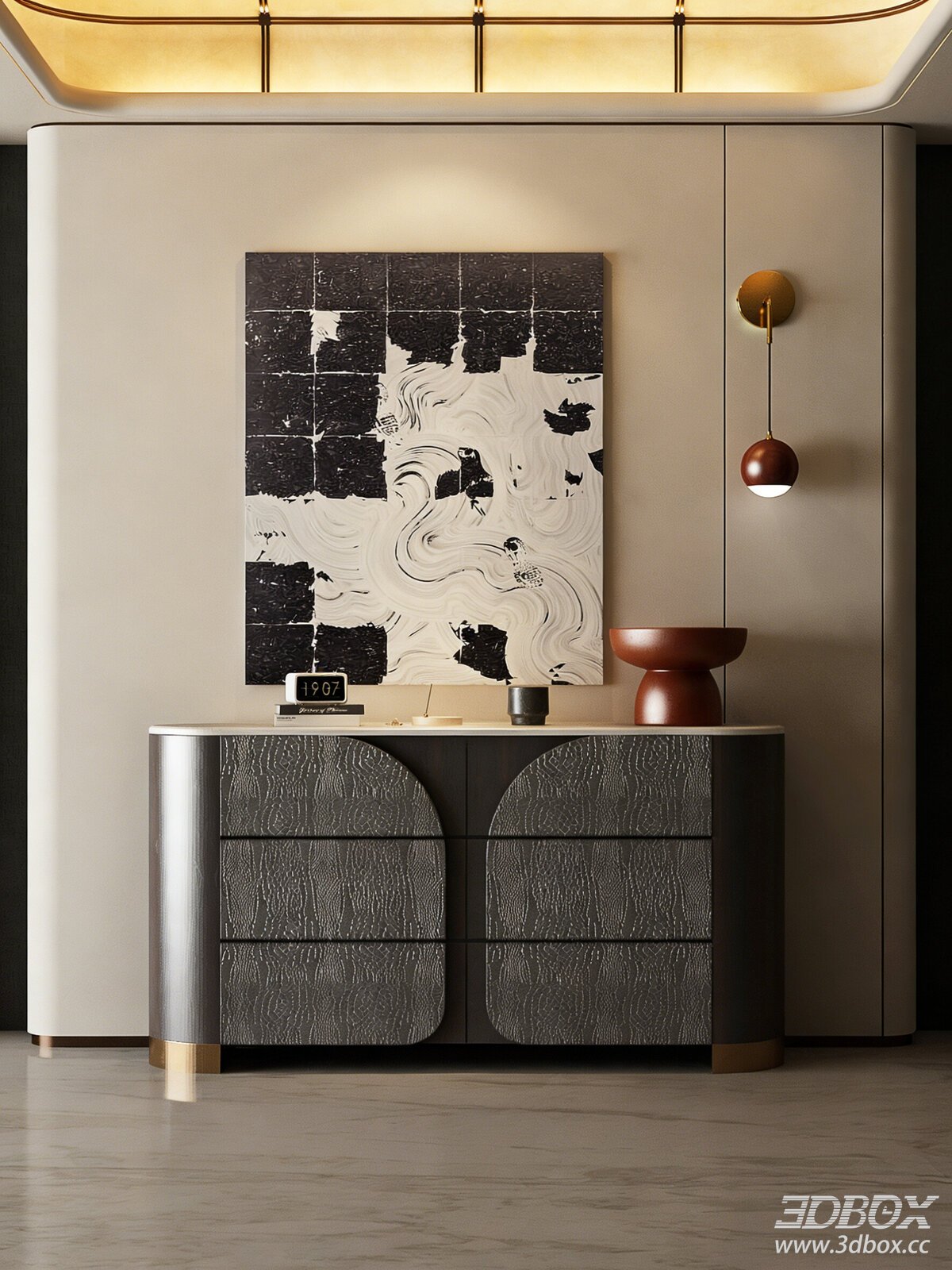 Italian Light Luxury Sideboard 3D model - front view