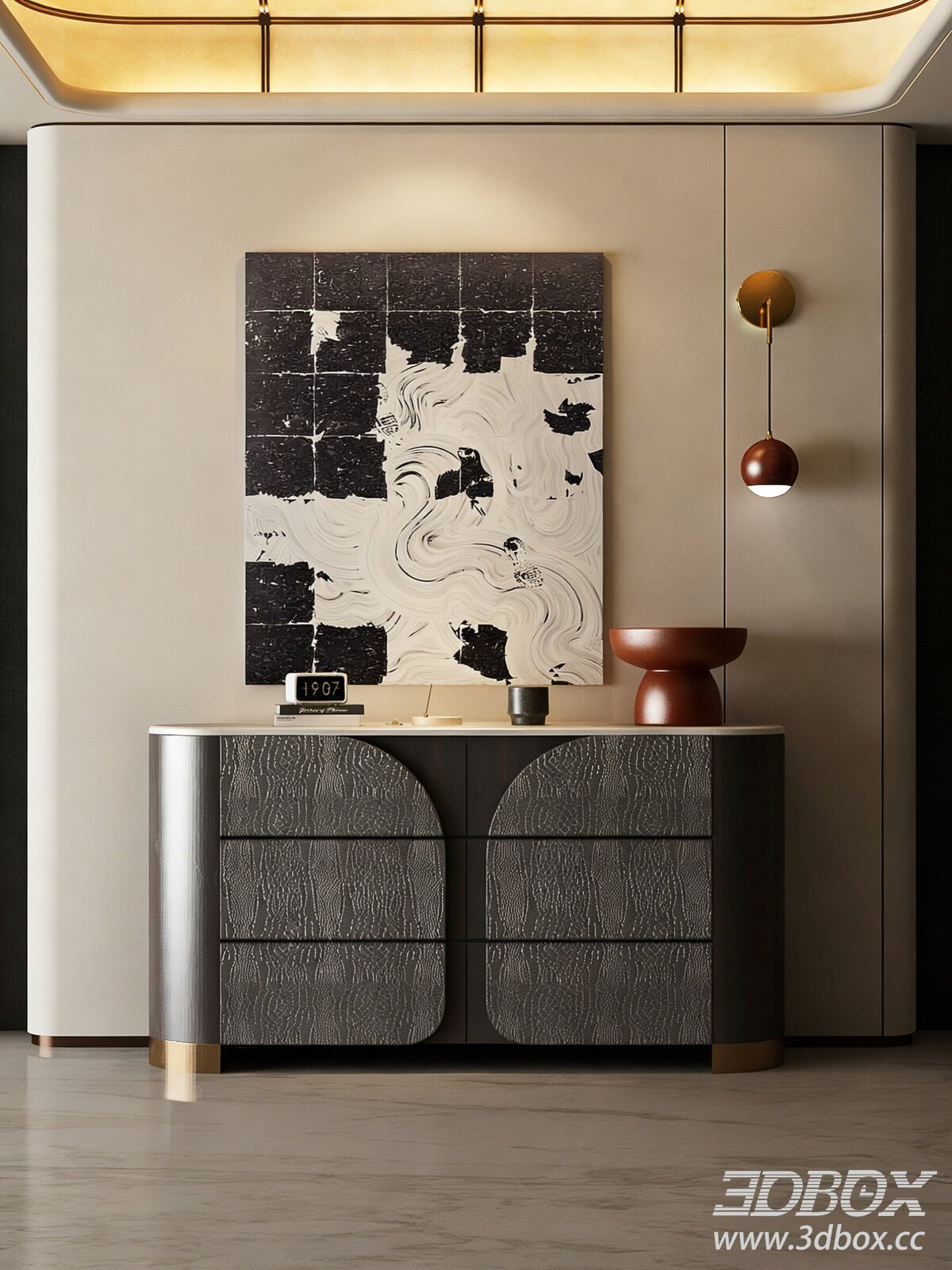 Italian Light Luxury Sideboard 3D model - thumbnail 1