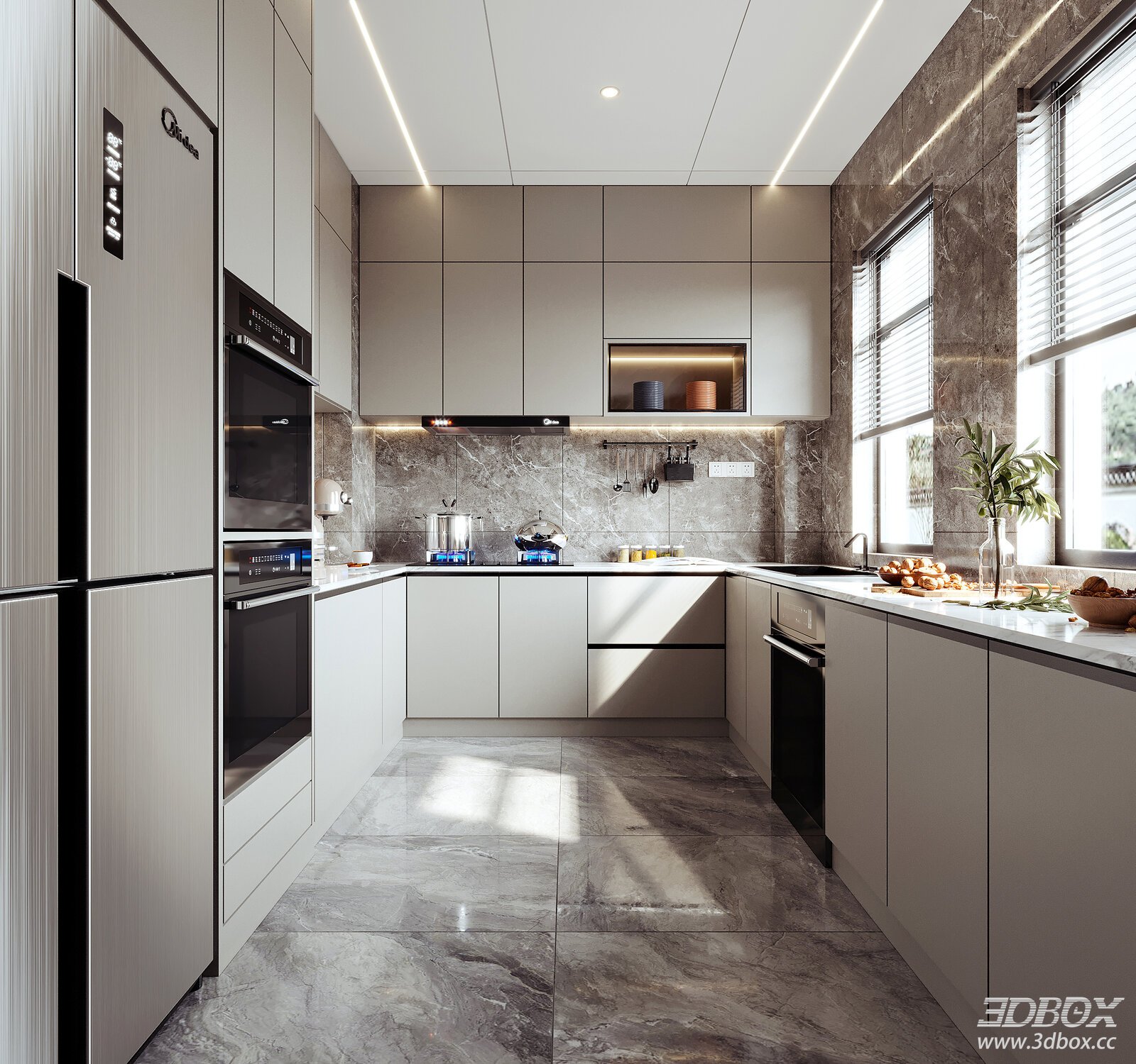 Modern Kitchen Interior 3D model - front view