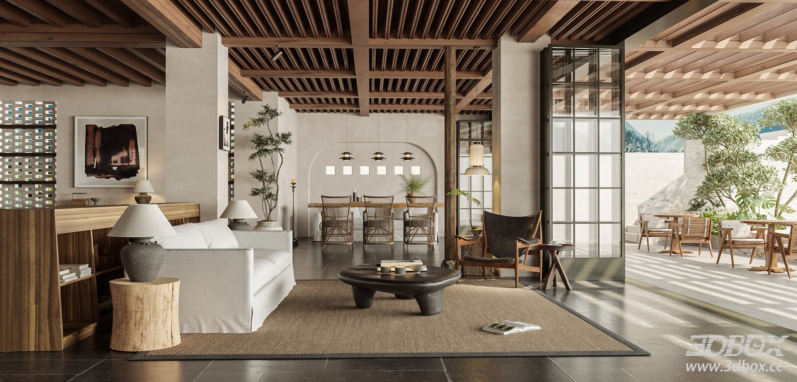 Wabi - Sabi Style Living Room 3D model - thumbnail 1