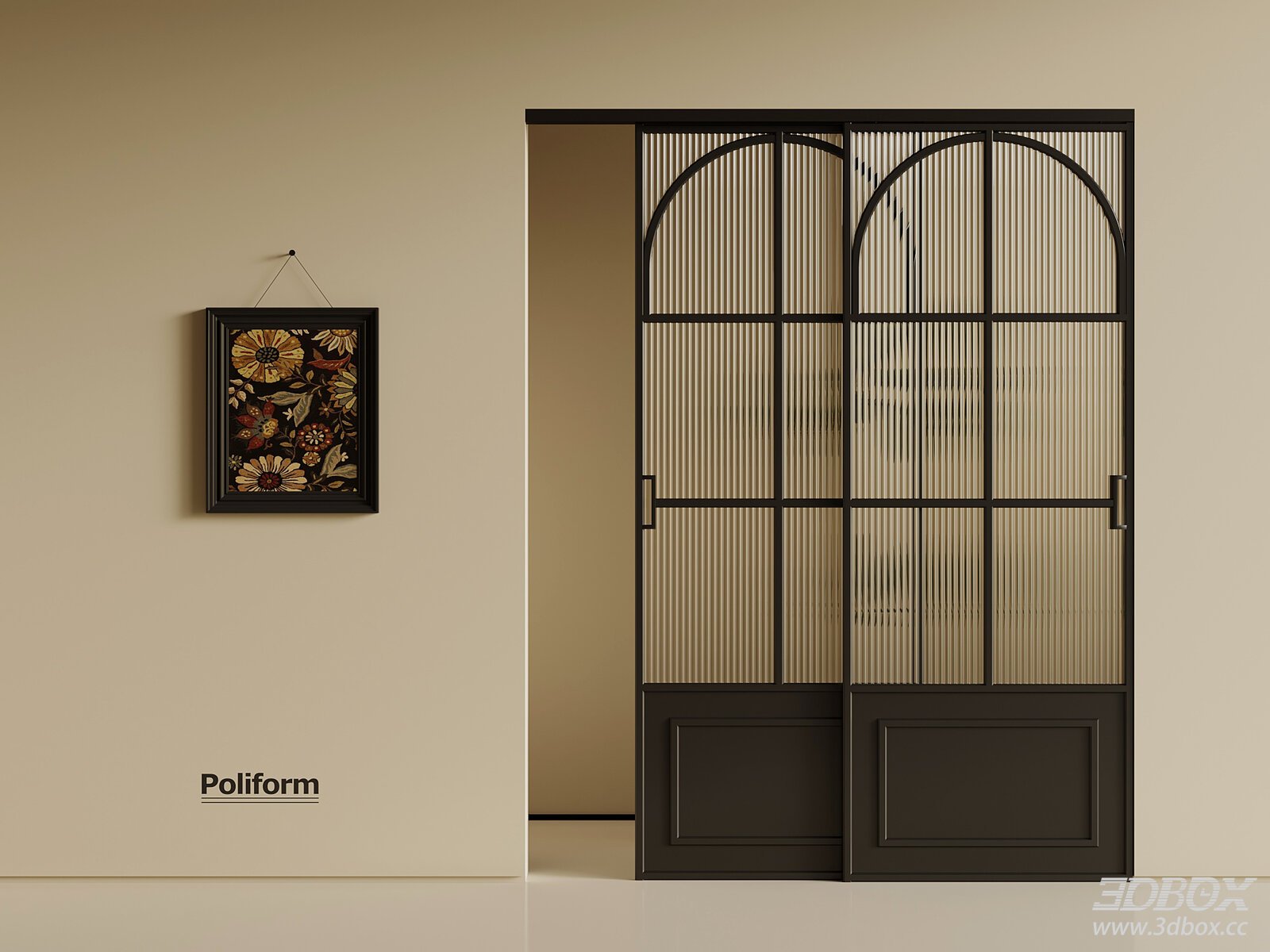 French Retro Sliding Door 3D model - front view