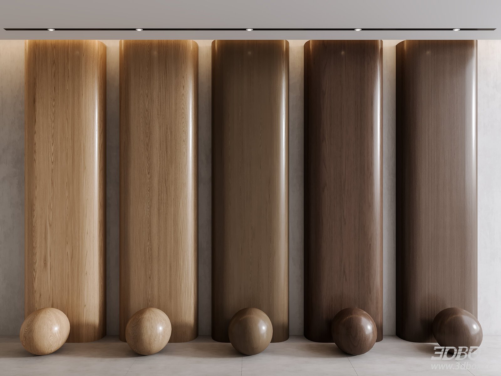 Modern Wooden Wall Panels with Rounded Edges 3D model - front view