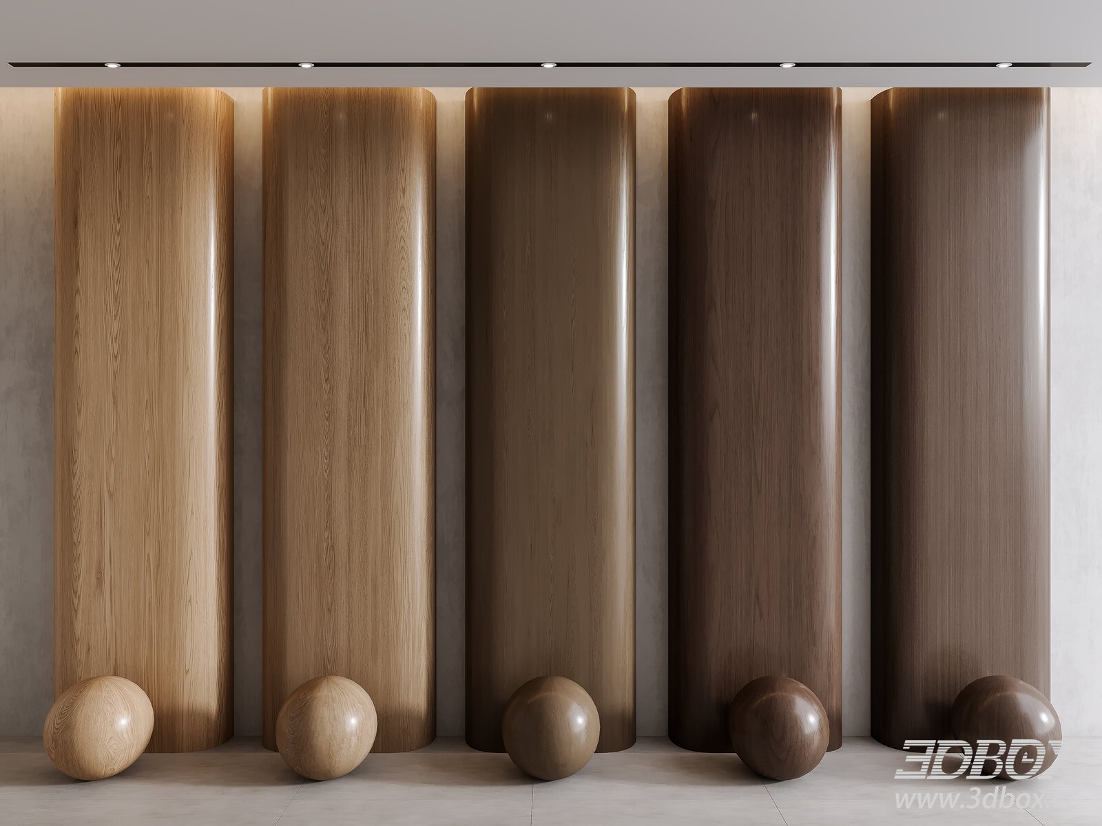Modern Wooden Wall Panels with Rounded Edges 3D model - thumbnail 1