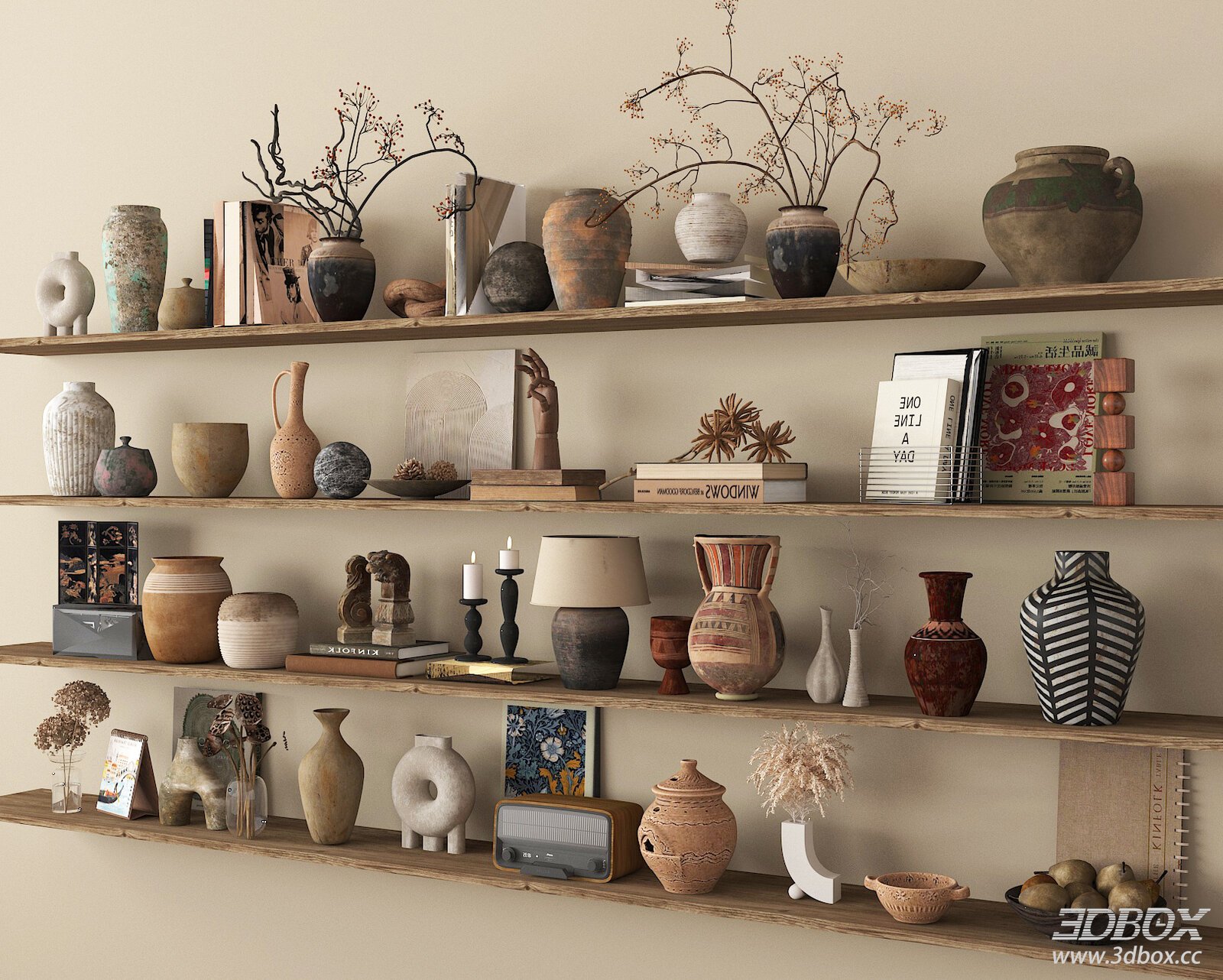 Wabi - Sabi Vintage Decorative Objects Set 3D model - front view