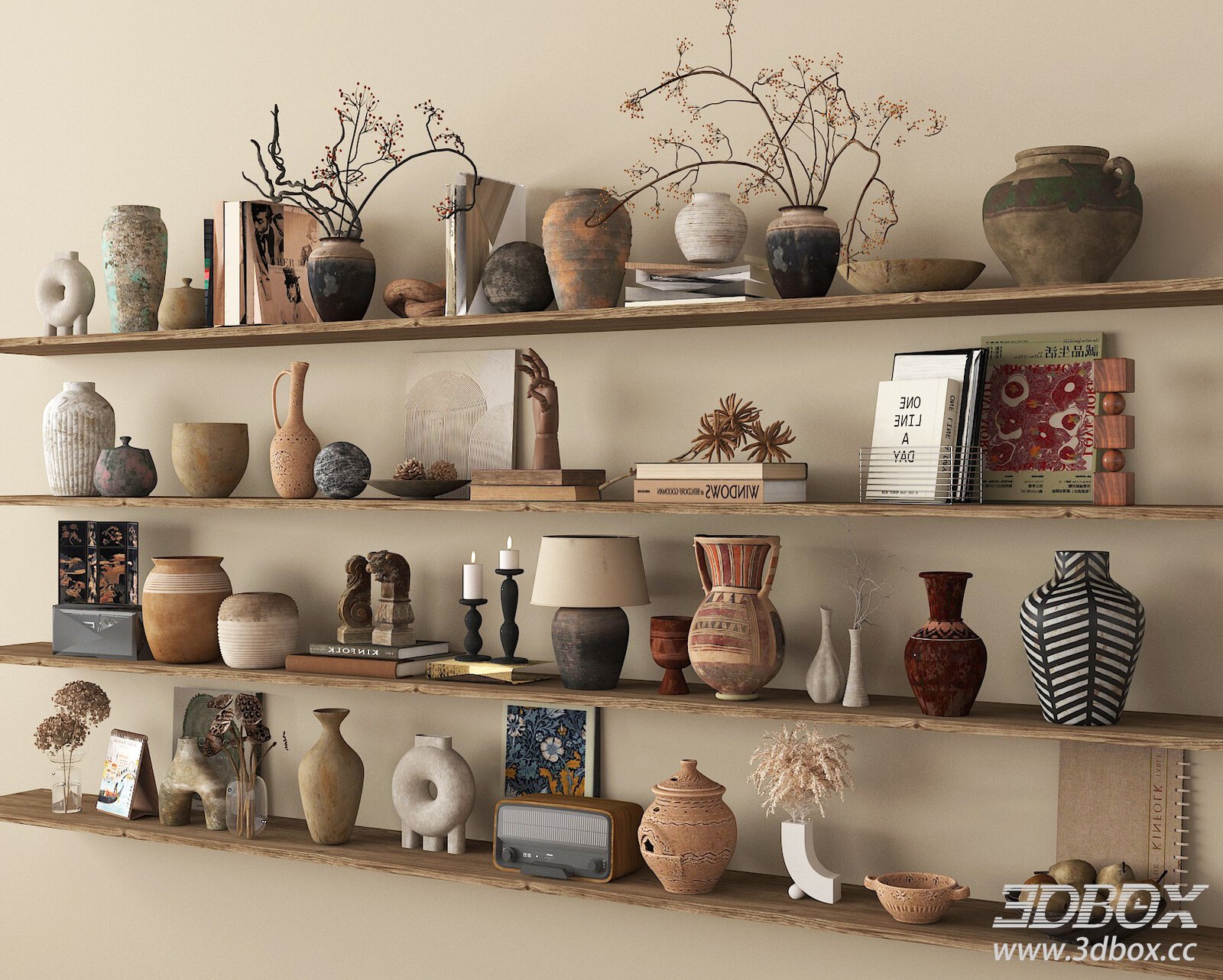 Wabi - Sabi Vintage Decorative Objects Set 3D model - thumbnail 1