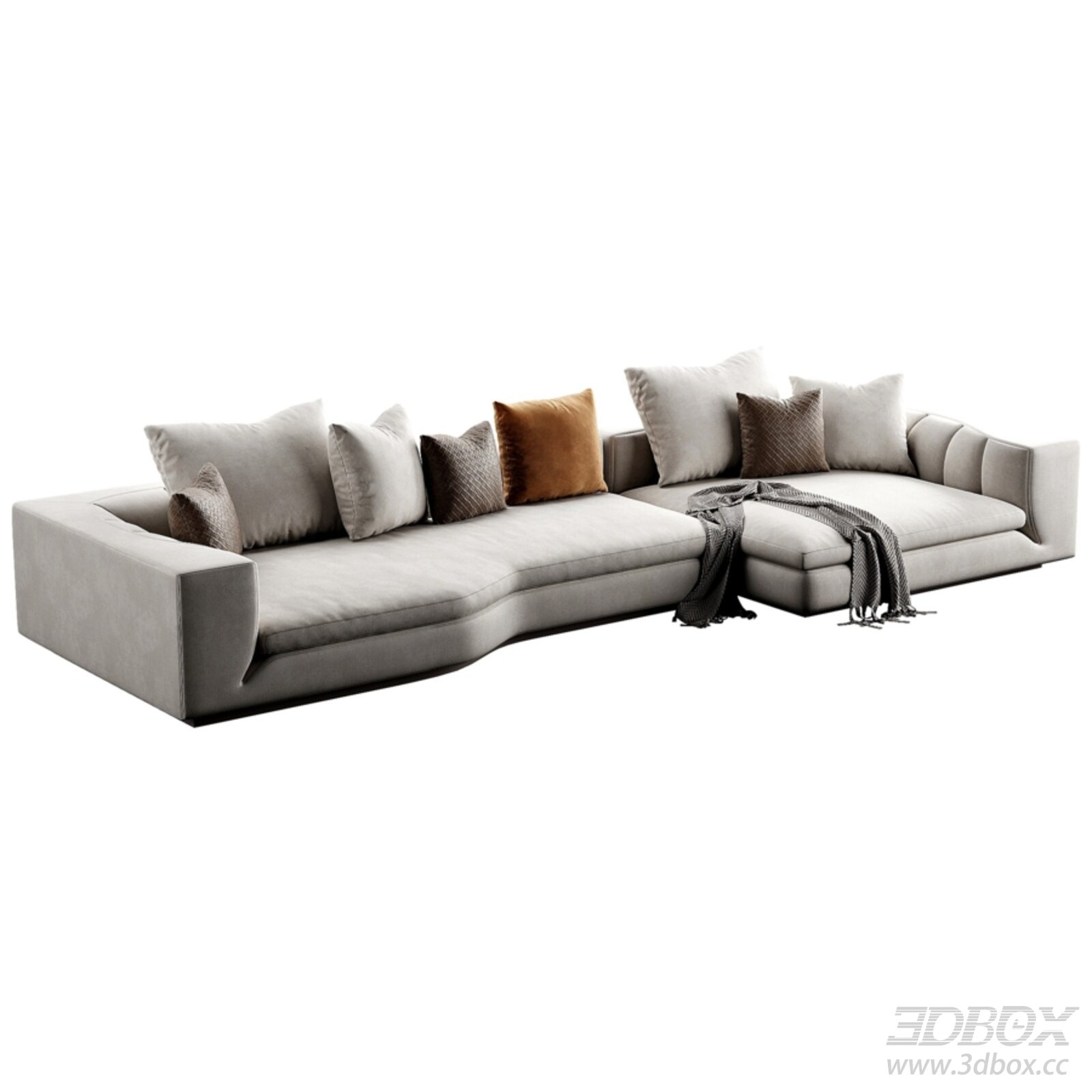 Modern Sectional Sofa with Pillows 3D model - thumbnail 1