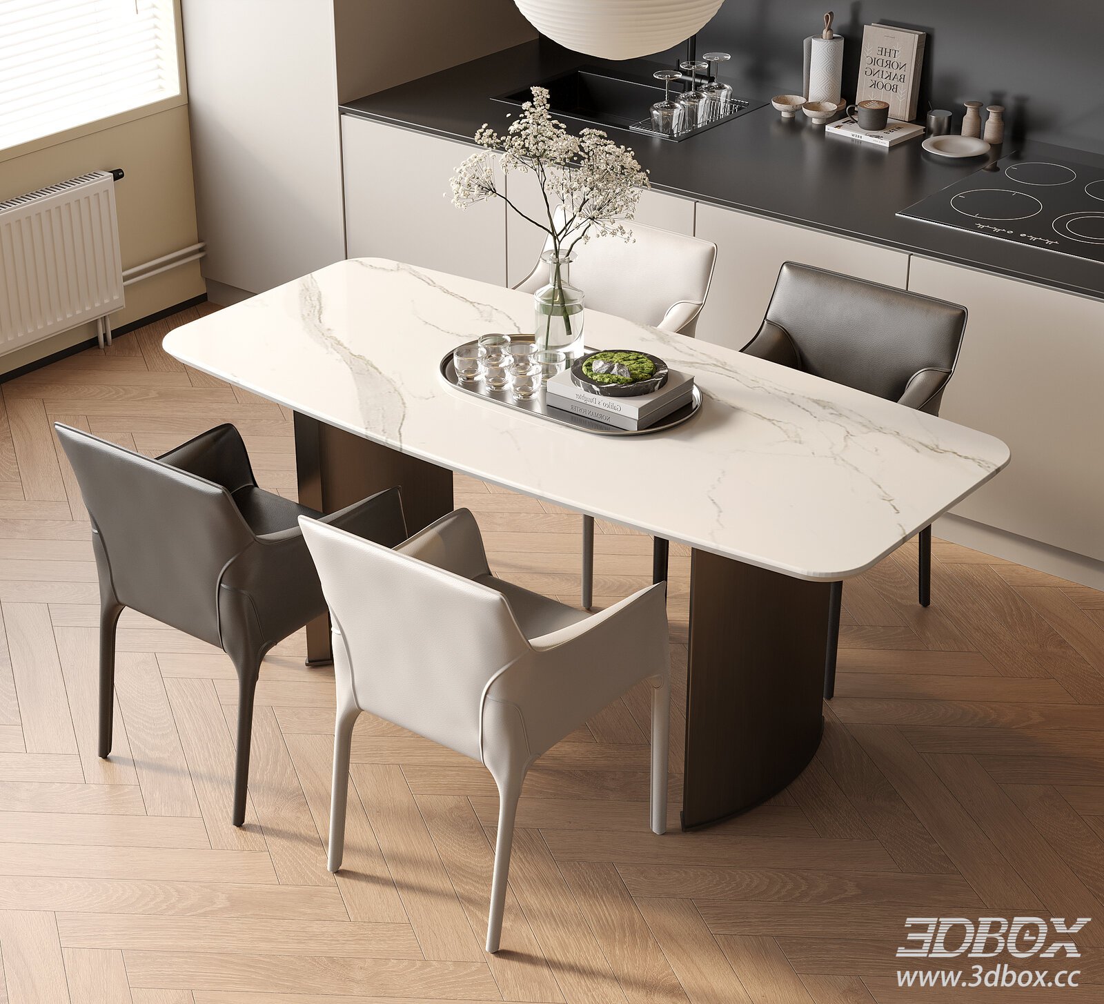 Modern Dining Table and Chairs Set 3D model - thumbnail 1