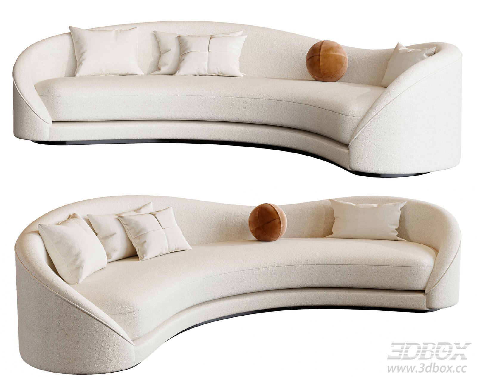 Modern Curved Fabric Sofa 3D model - thumbnail 1