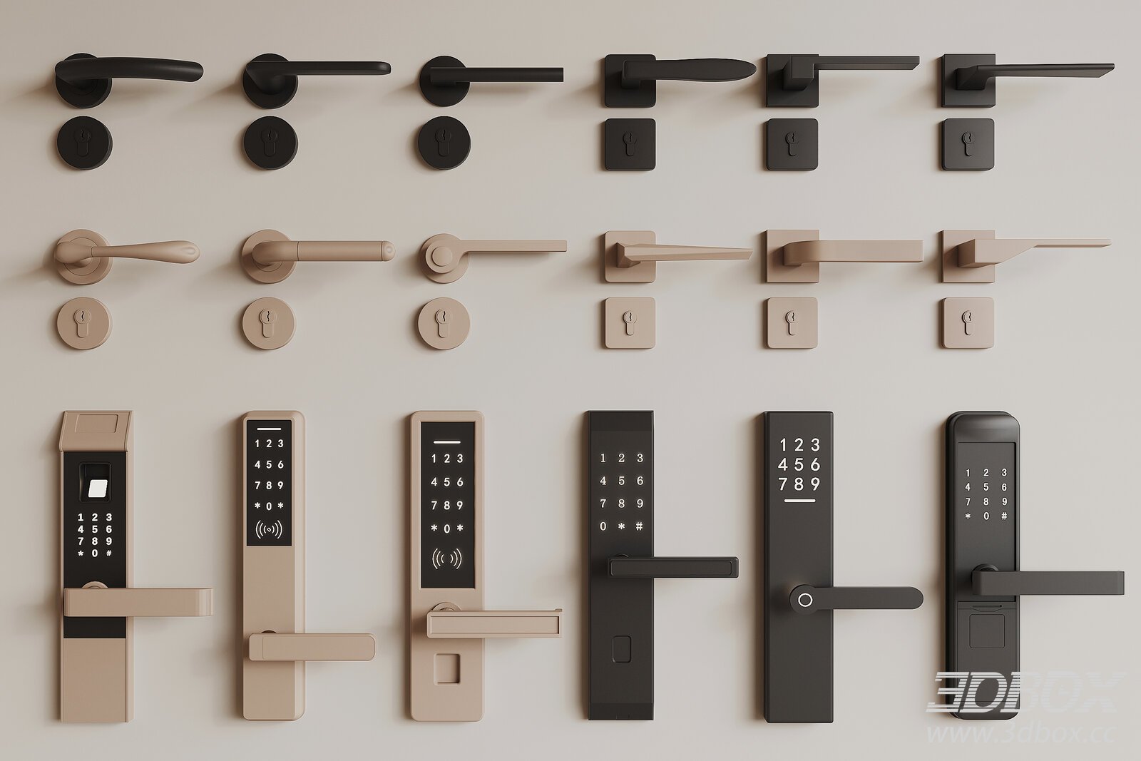 Modern Door Handles and Locks 3D model - thumbnail 1