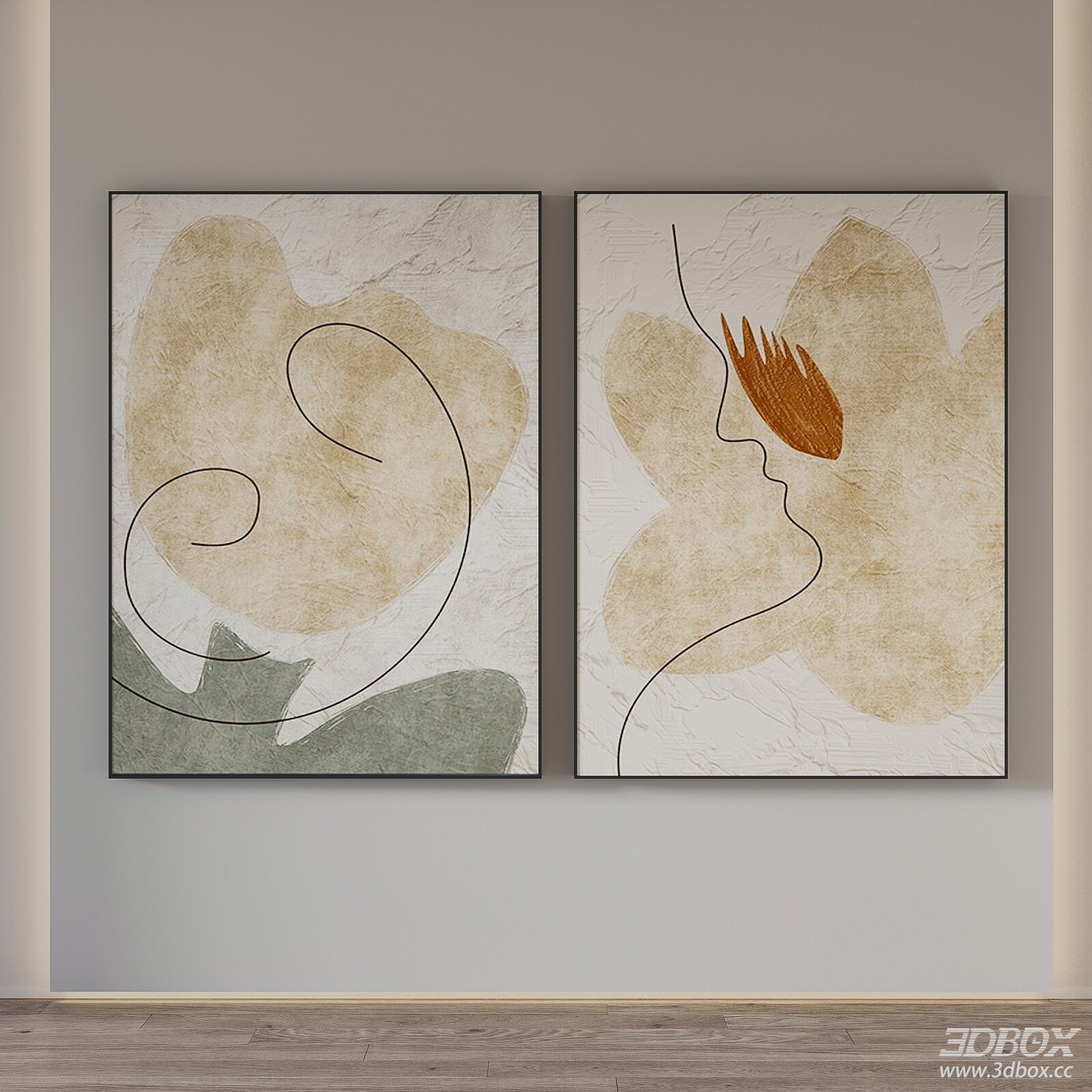 Modern Abstract Wall Paintings 3D model - front view