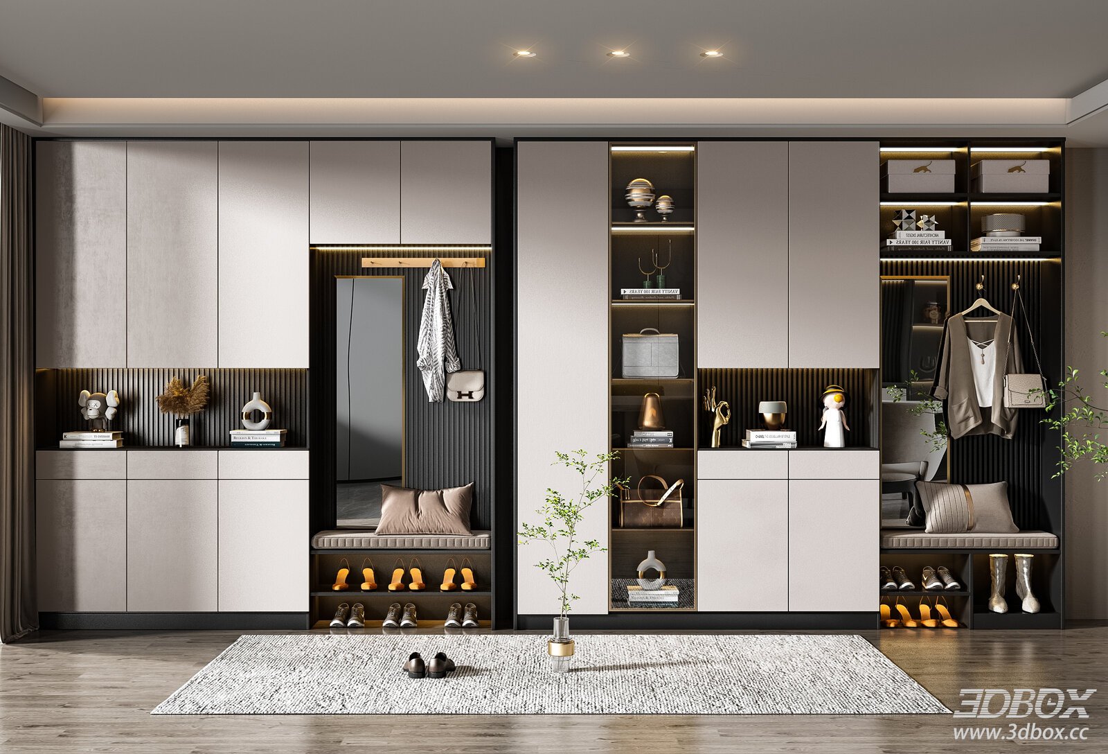Modern Hallway Shoe Cabinet Set 3D model - front view