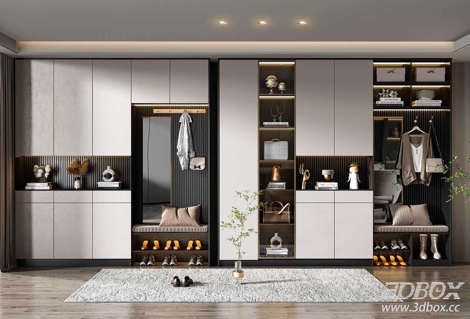 Modern Hallway Shoe Cabinet Set 3D model - thumbnail 1