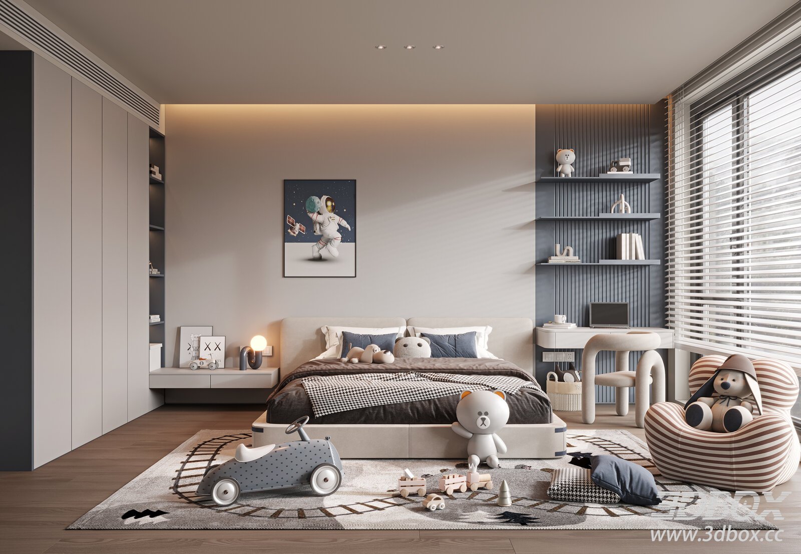 Modern Kids Bedroom with Stylish Decor 3D model - thumbnail 1